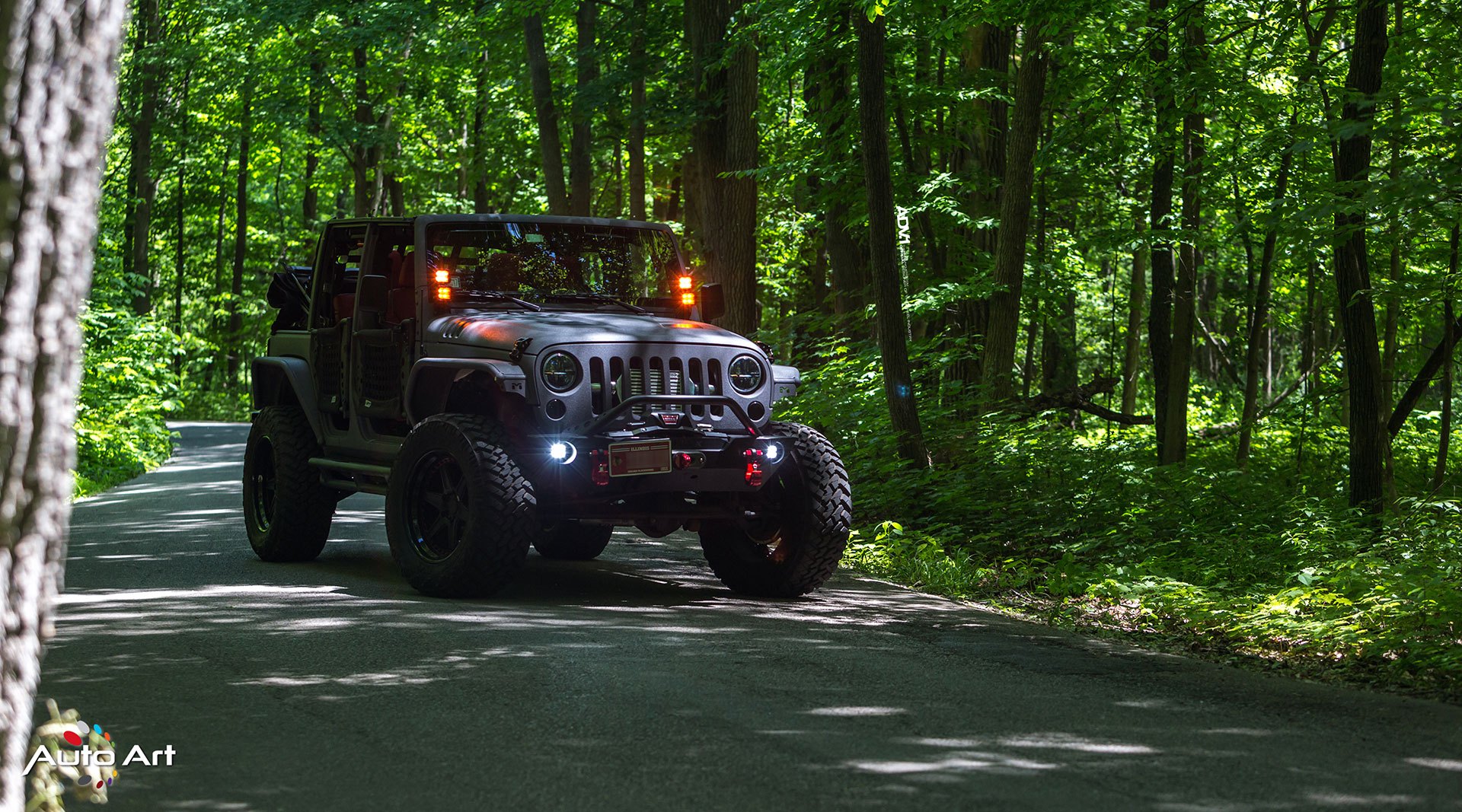 Off-road LED Lights on Gray Jeep Wrangler - Photo by ADV.1