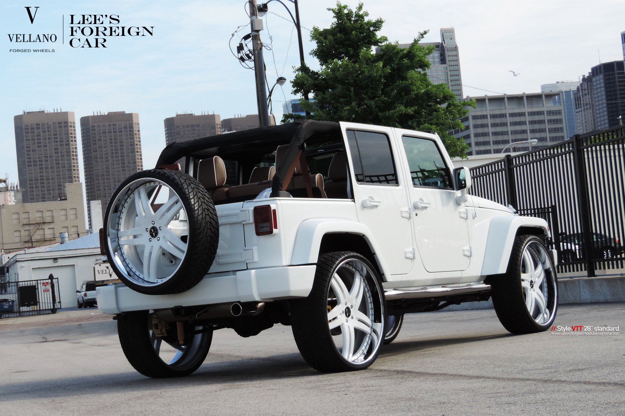 28 Inch White Vellano Rims on Custom Jeep Wrangler - Photo by Vellano