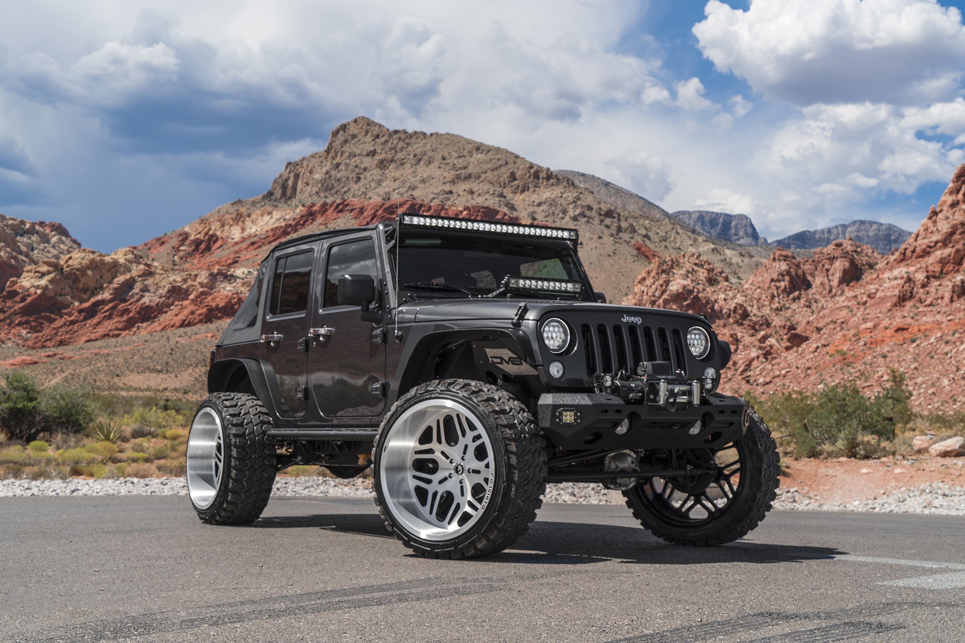 Aries Front Winch Bumper on Black Jeep Wrangler - Photo by Forgiato