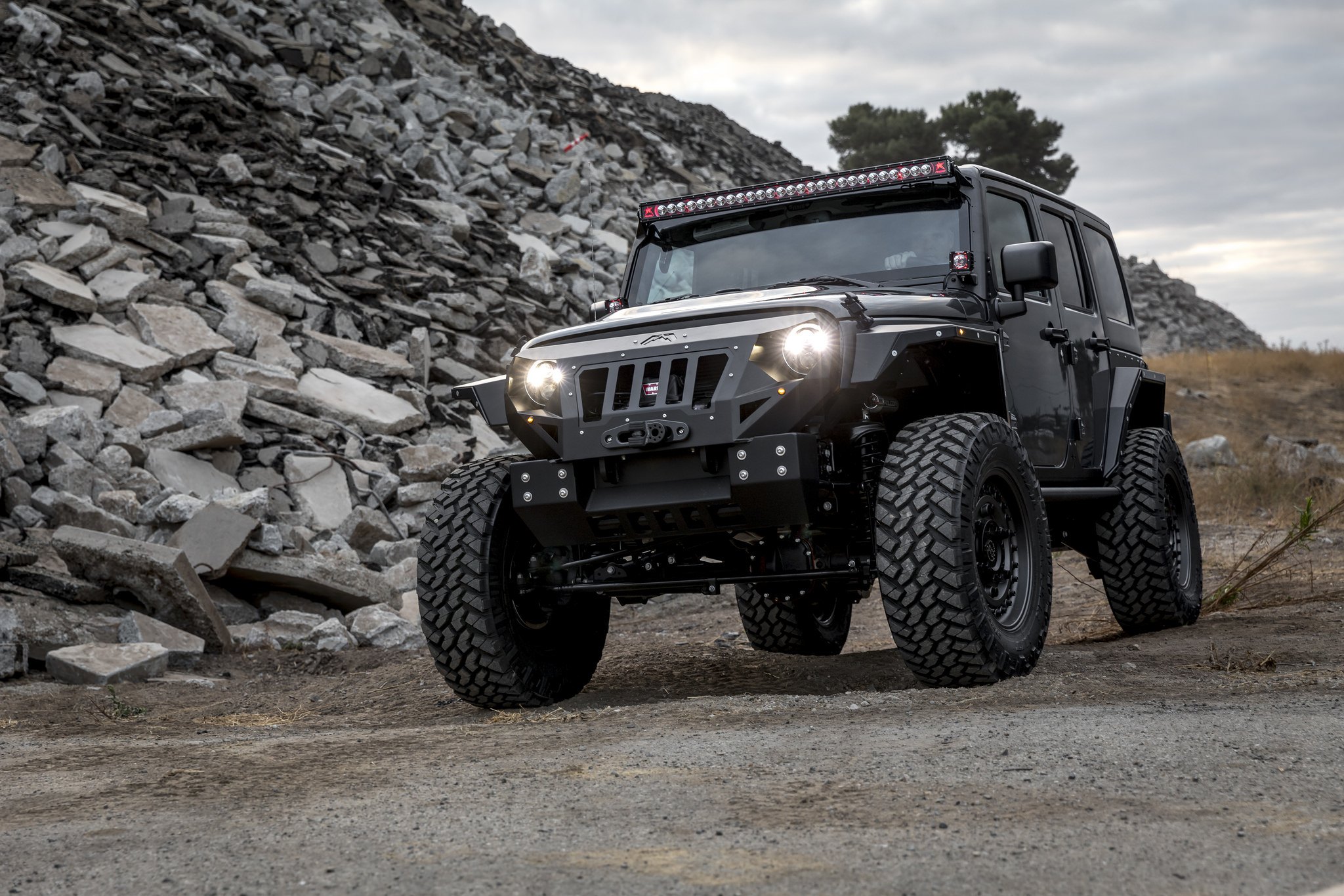 Black Jeep Wrangler with Fab Fours Off-Road Front Bumper - Photo by Black Rhino