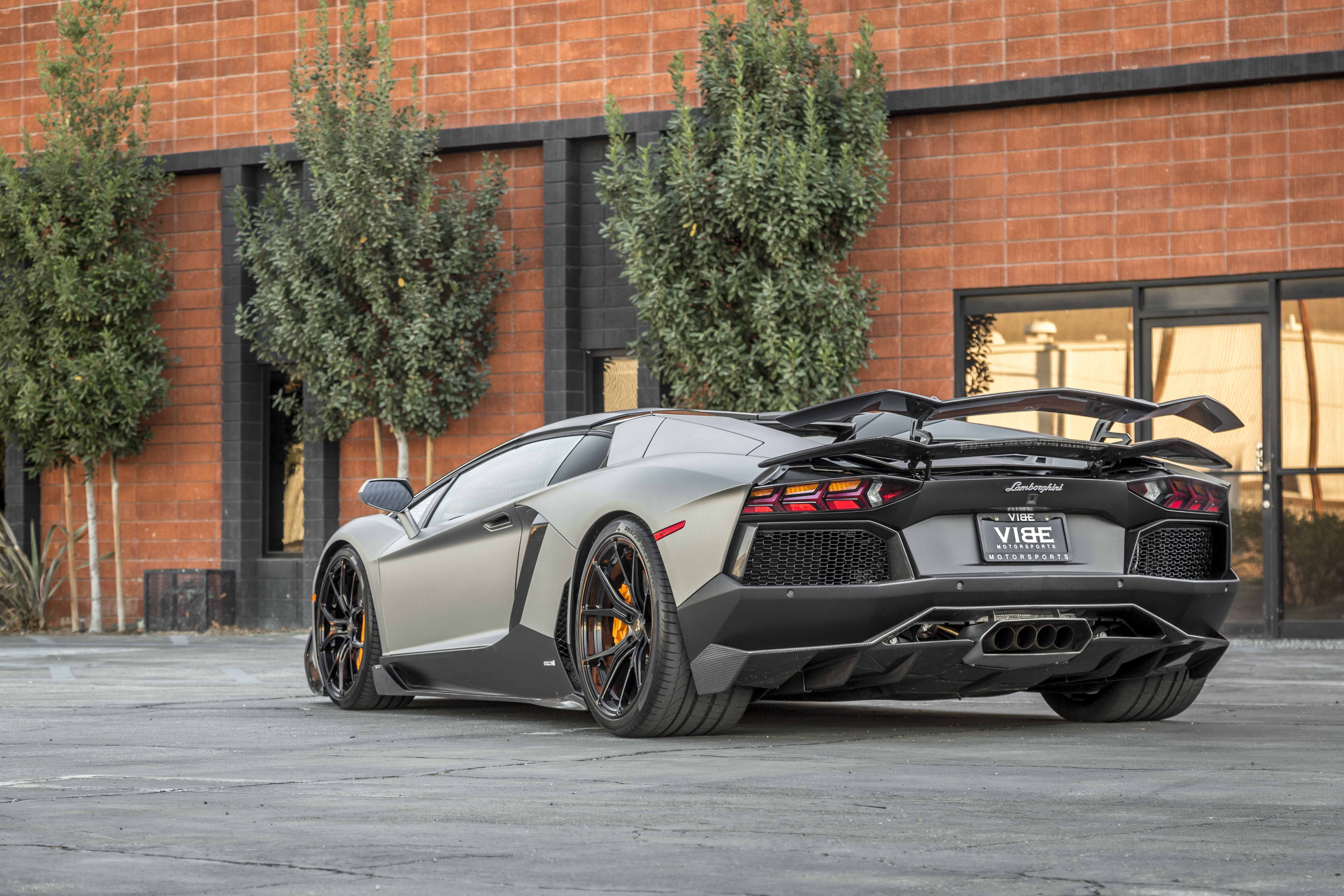 Gray Lamborghini Aventador with Carbon Fiber Rear Spoiler - Photo by Vorstiner