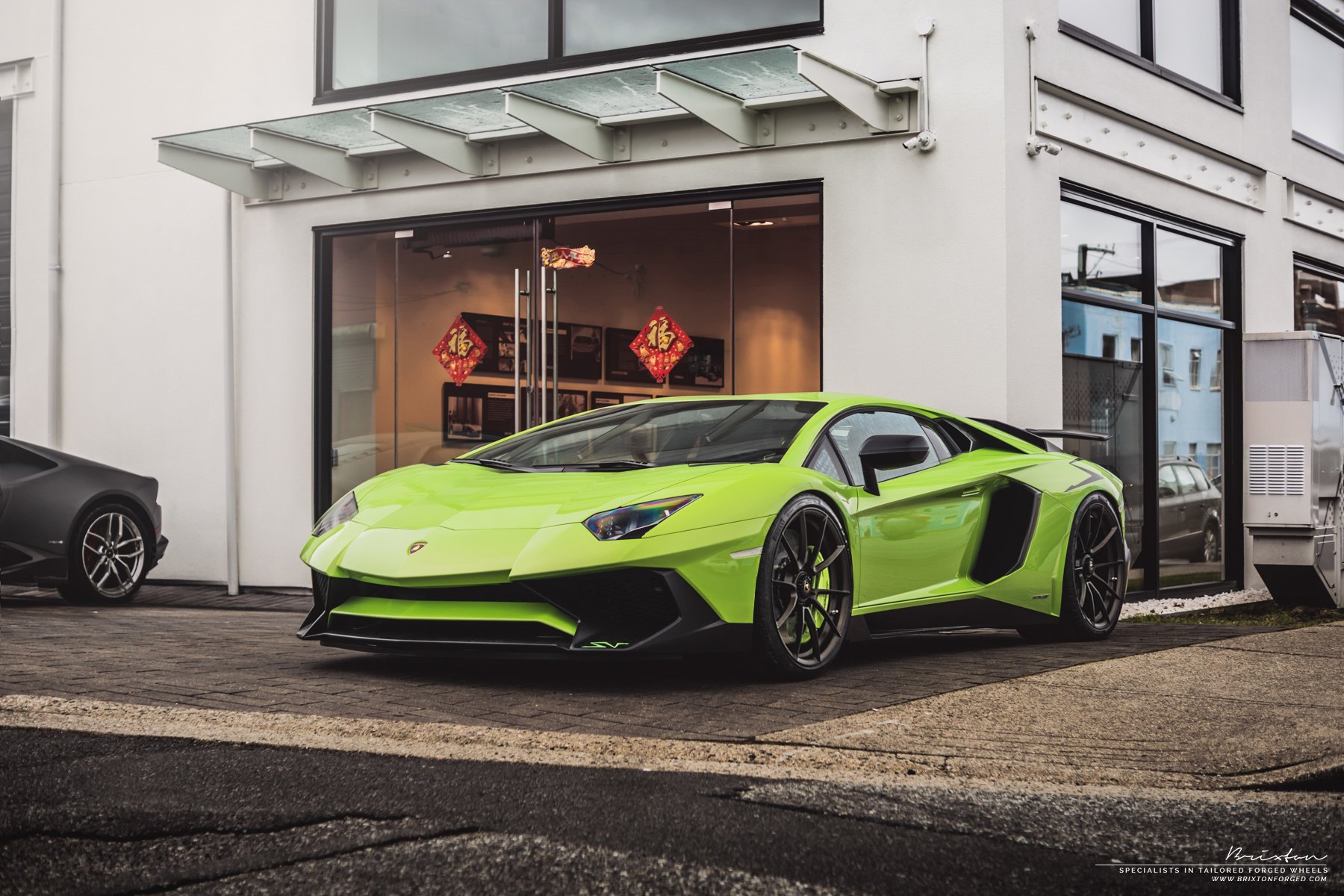 Green Lamborghini Aventador with Custom Front Lip - Photo by Brixton Forged Wheels