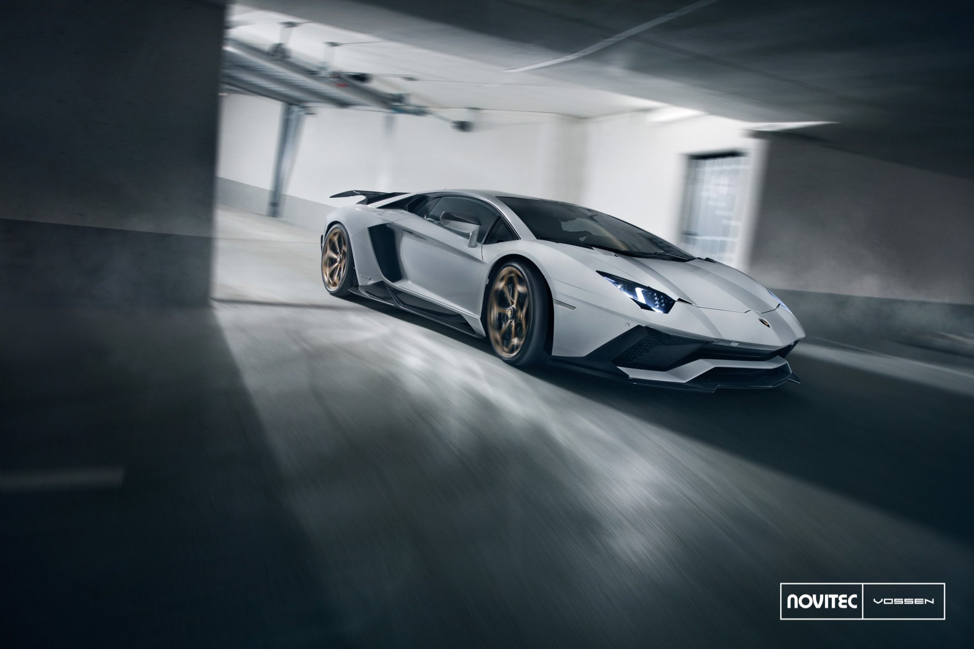 Aftermarket Side Scoops on Gray Lamborghini Aventador - Photo by Vossen