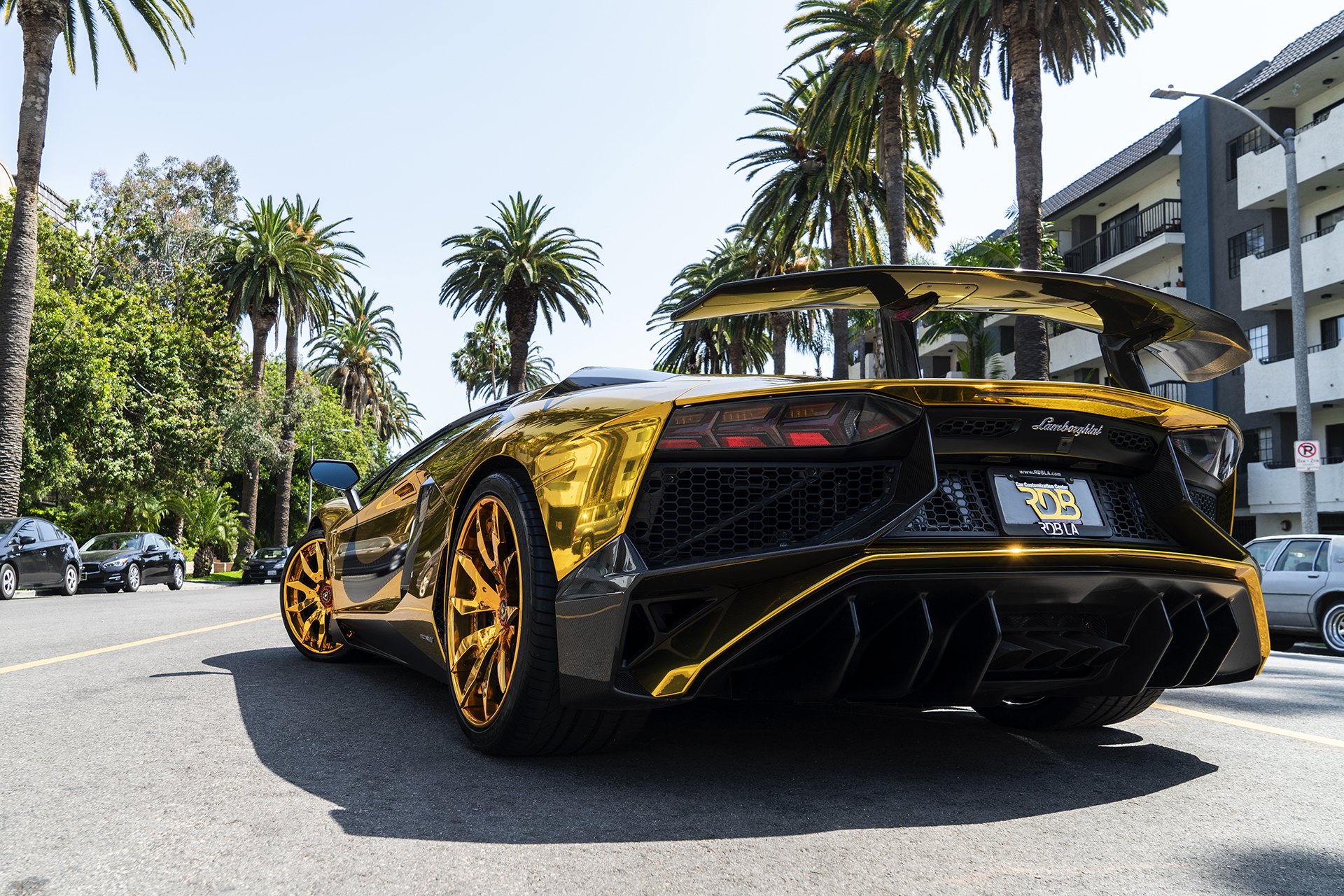 Custom Gold Wrapped Lamborghini Aventador Rear Diffuser - Photo by Forgiato