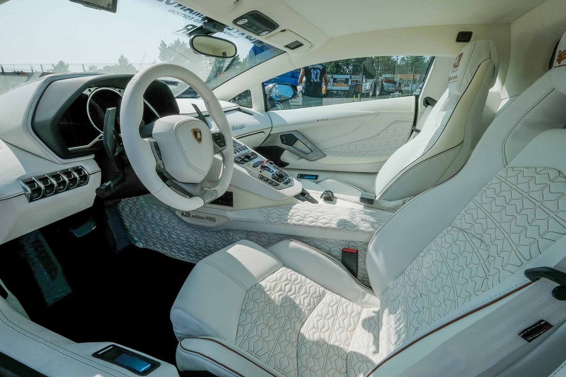Custom White Interior Kit in Brown Lamborghini Aventador - Photo by Forgiato