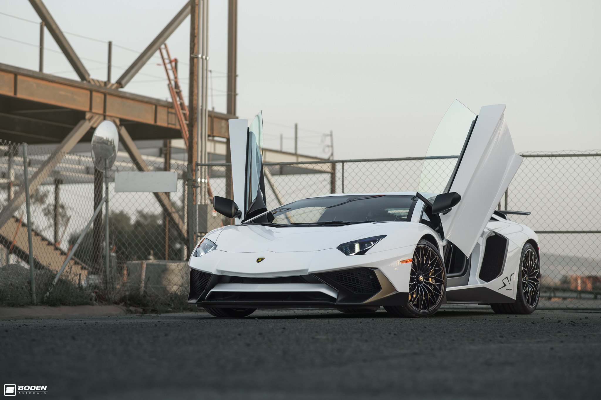 White Lamborghini Aventador with Vertical Doors - Photo by Boden Autohaus