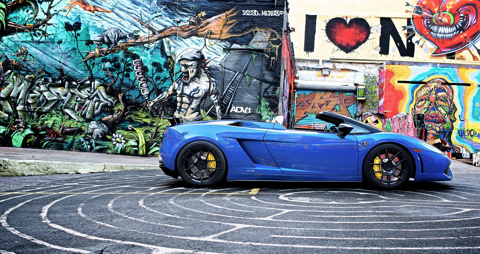 ADV1 Rims with Yellow Brakes on Blue Lamborghini Gallardo - Photo by ADV.1