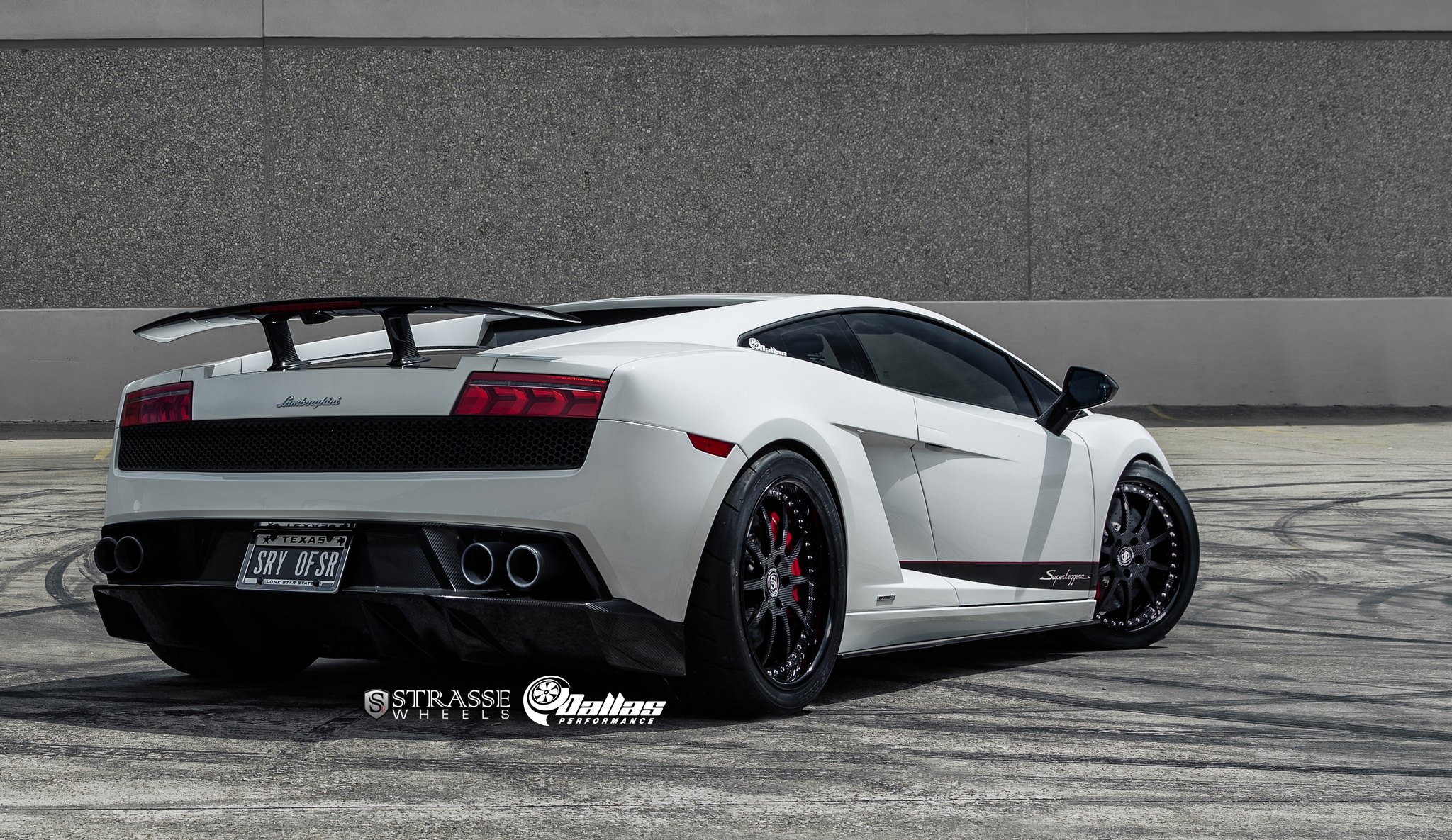 White Lamborghini Gallardo with Aftermarket Rear Spoiler - Photo by Strasse Forged
