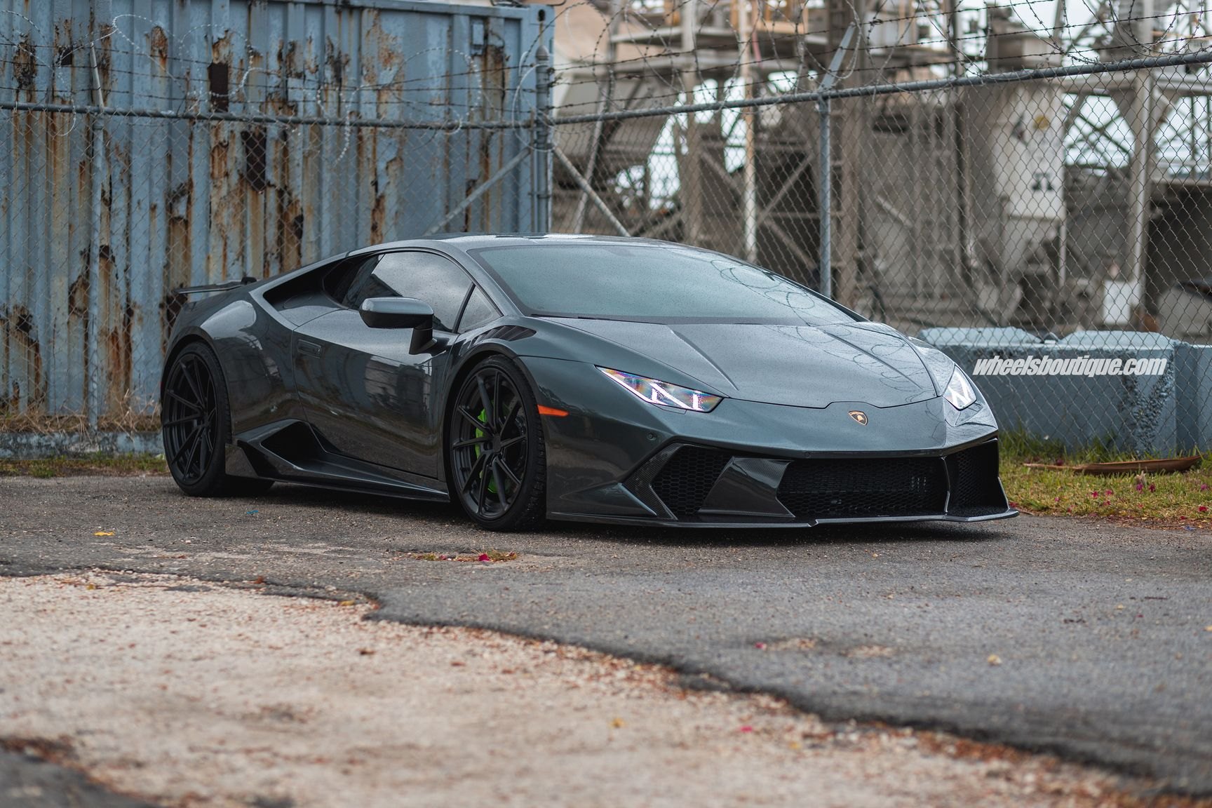 Gray Lamborghini Huracan with Aftermarket Headlights - Photo by Anrky Wheels