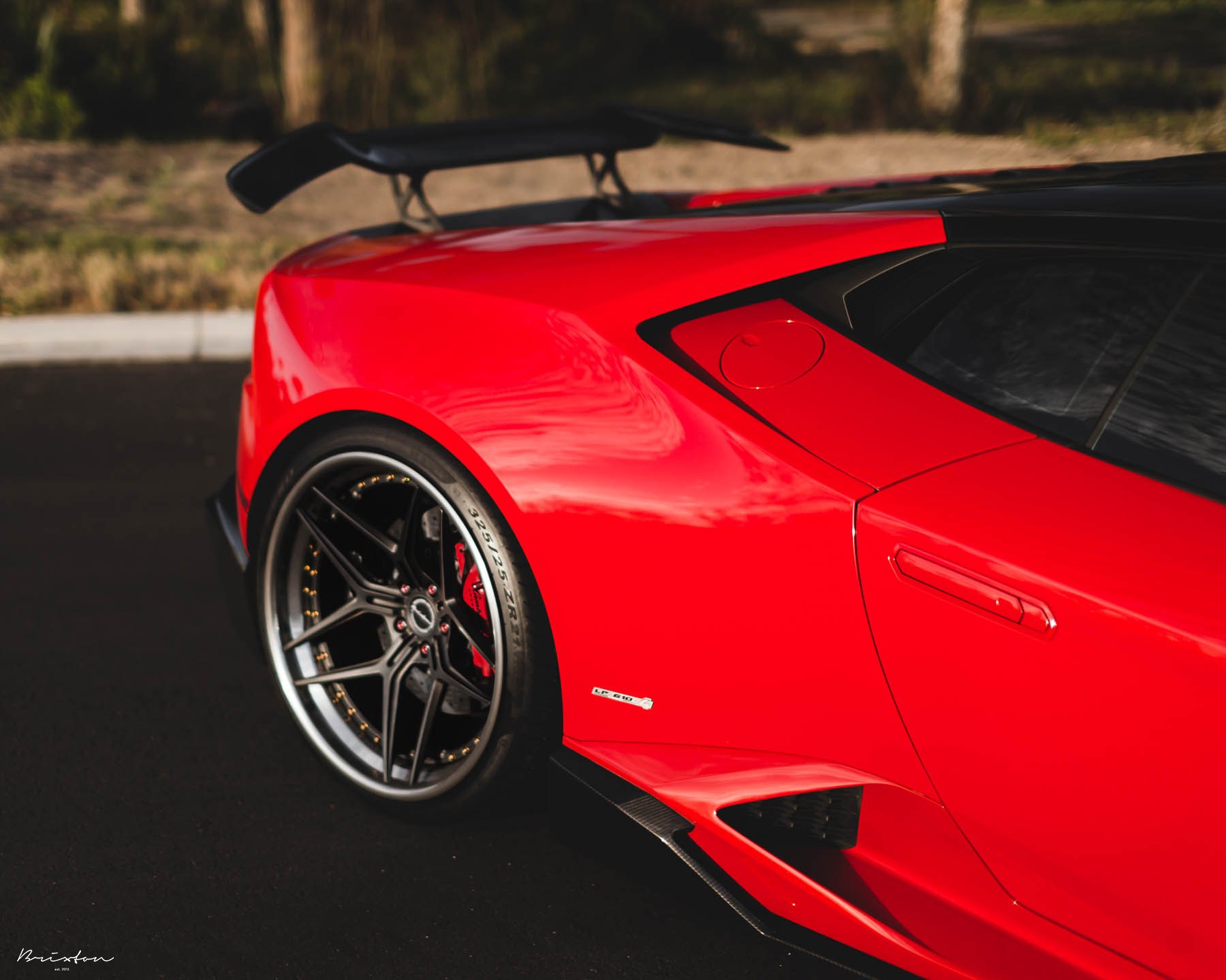 Red Lamborghini Huracan with Matte Black Brixton Wheels - Photo by Brixton Forged Wheels