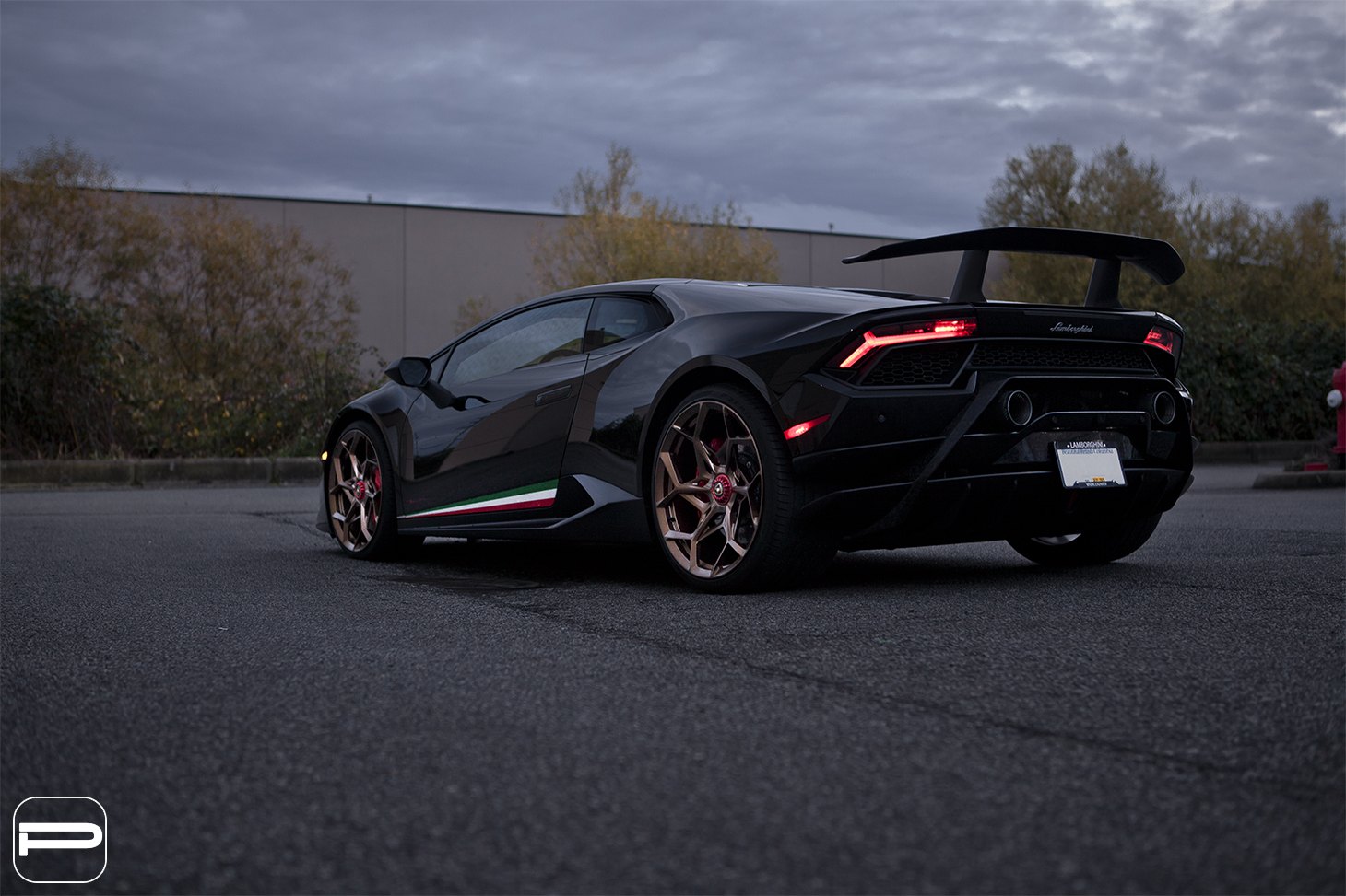 Large Wing Spoiler on Black Lamborghini Huracan - Photo by PUR Wheels