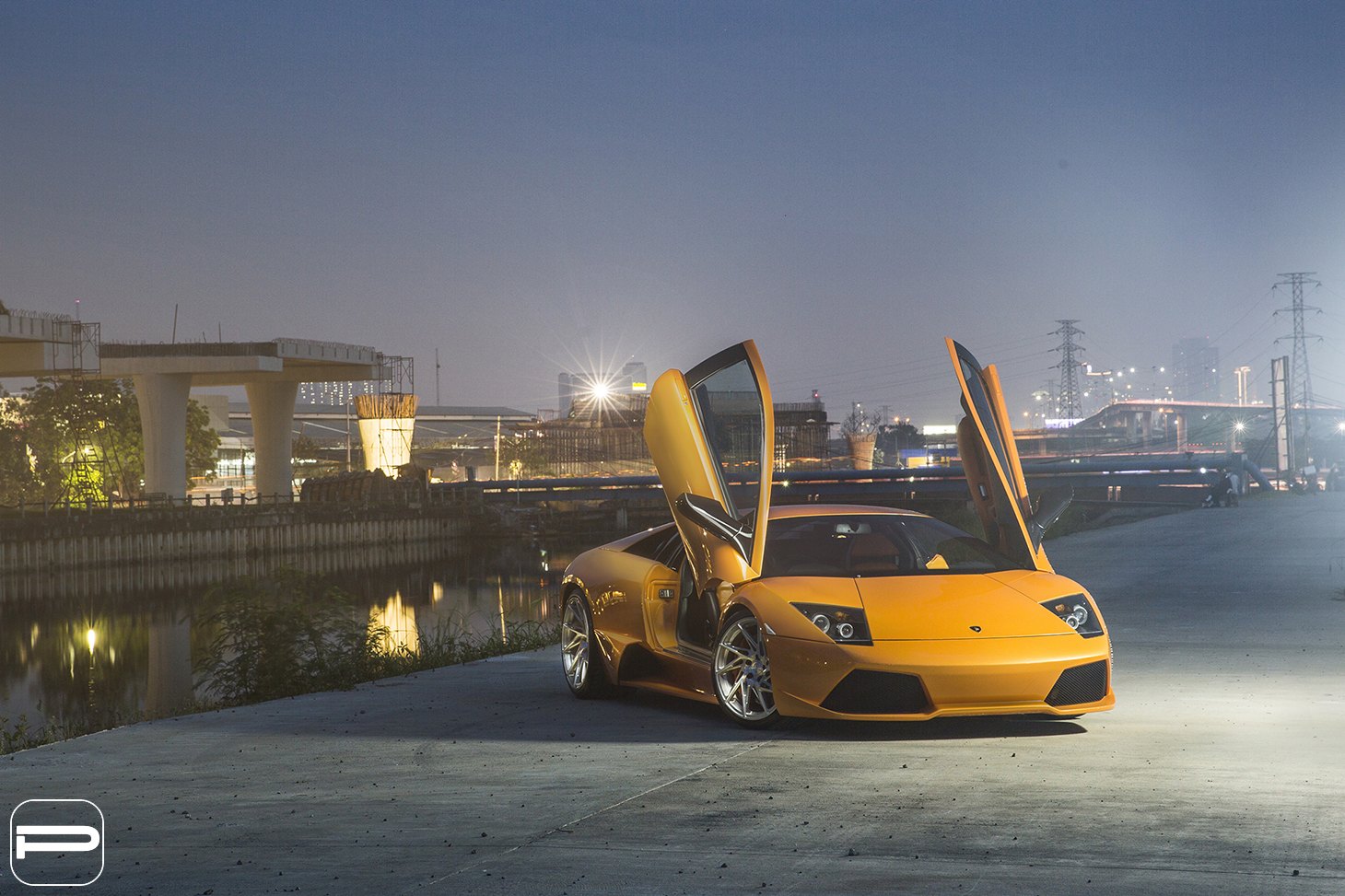 Orange Lamborghini Murcielago with Aftermarket Halo Headlights - Photo by PUR Wheels