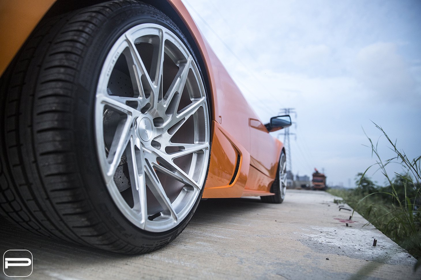 Silver PUR Wheels on Orange Lamborghini Murcielago - Photo by PUR Wheels
