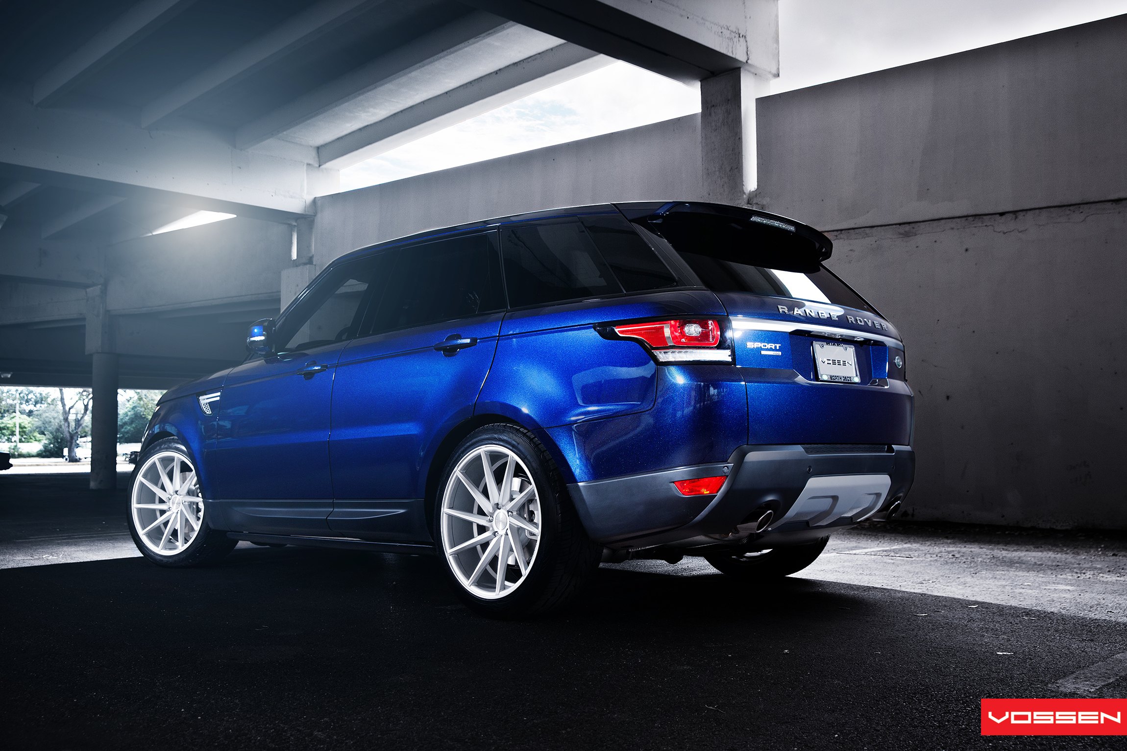 Custom Blue Land Rover Sport Roofline Spoiler with Light - Photo by Vossen