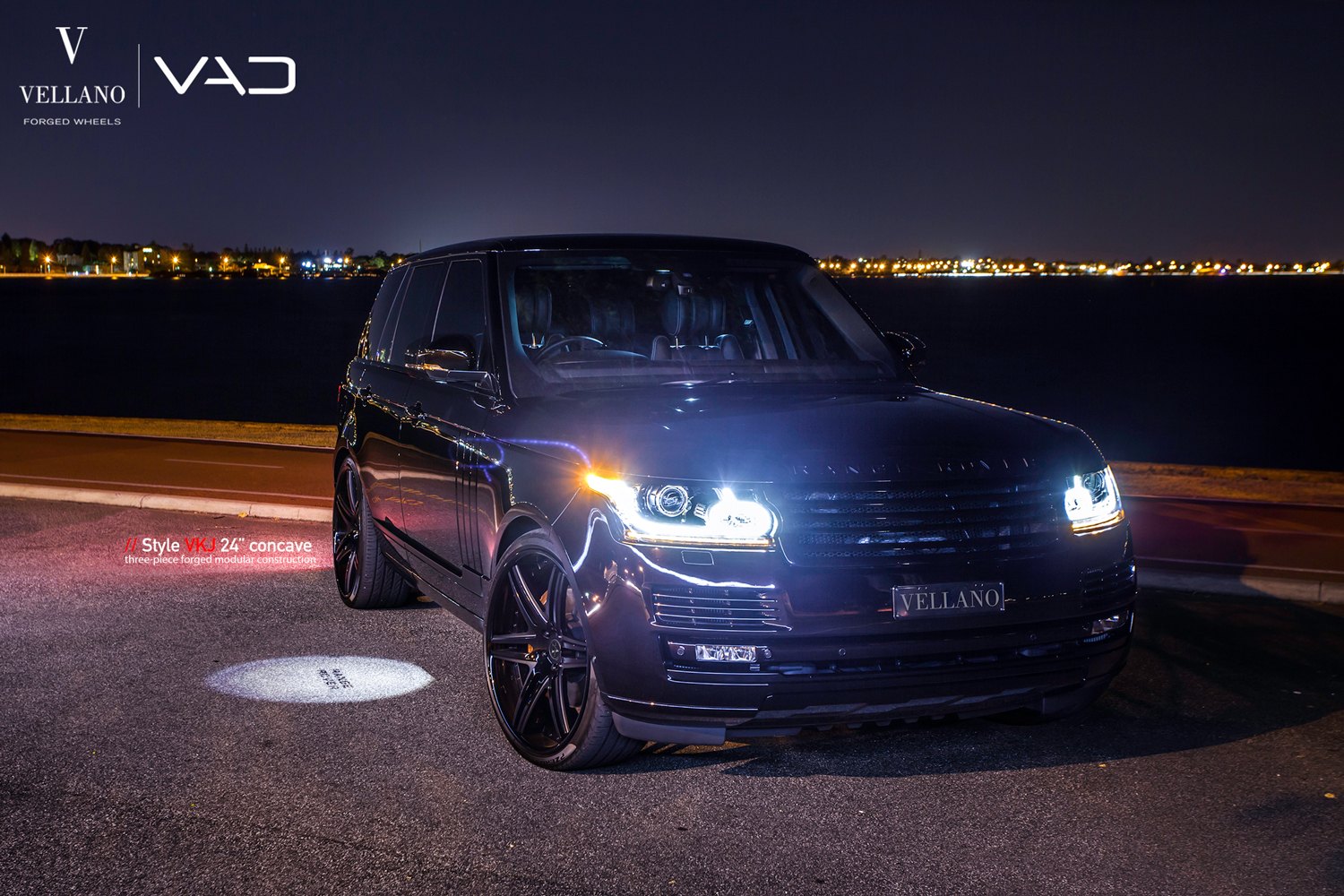 Aftermarket Headlights on Black Range Rover - Photo by Vellano