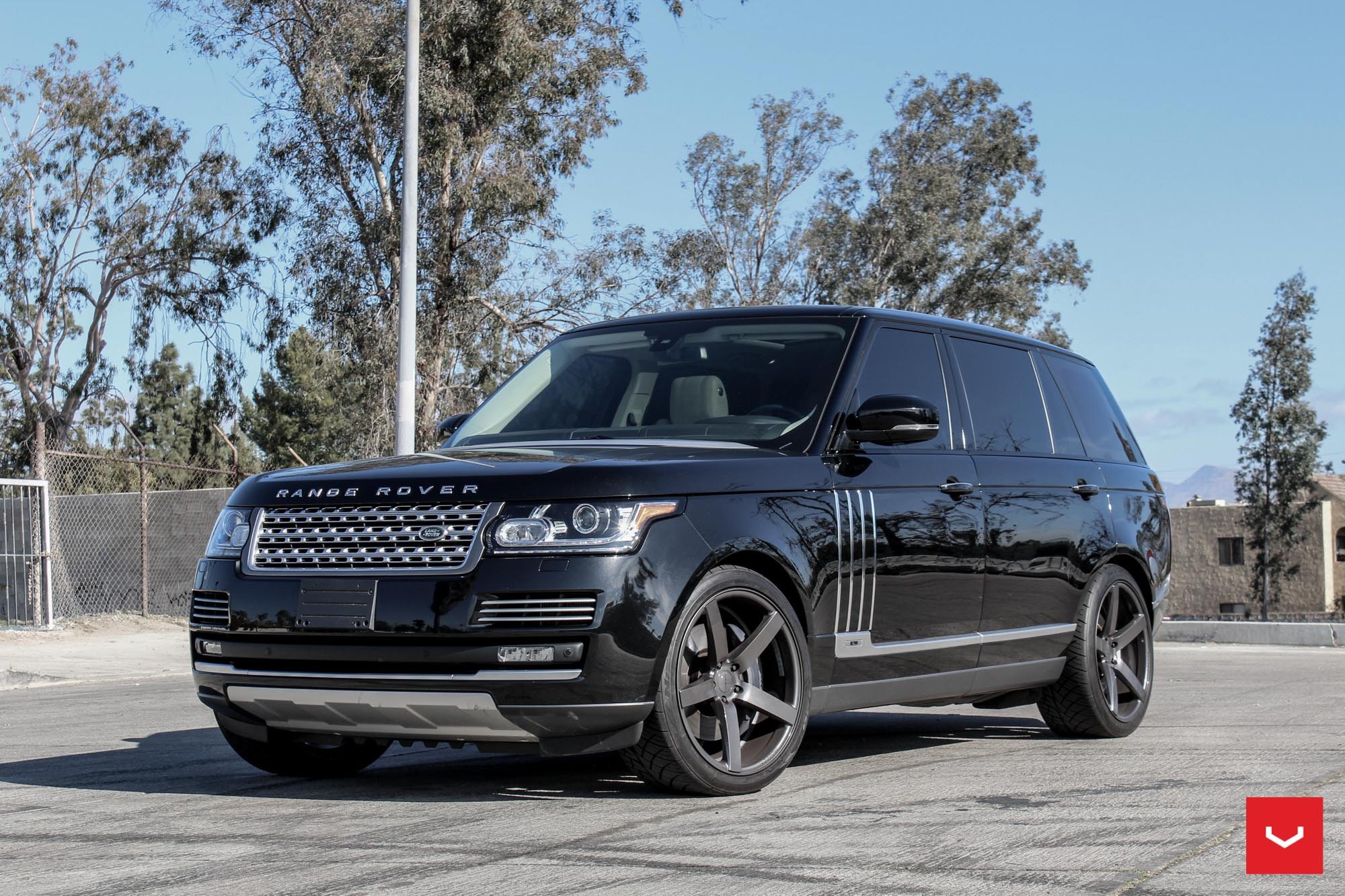 Gloss Black Land Rover Range Rover with Aftermarket Headlights - Photo by Vossen
