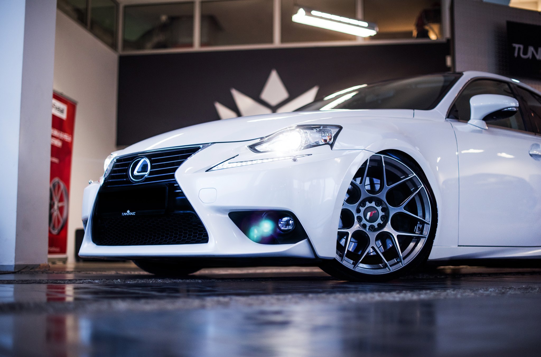 White Lexus IS with Crystal Clear Headlights - Photo by JR Wheels