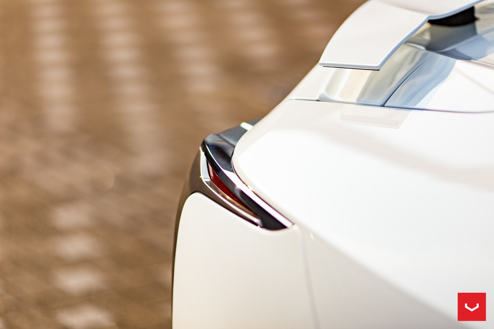 Custom Style Rear Spoiler on White Stanced Lexus LC - Photo by Vossen Wheels
