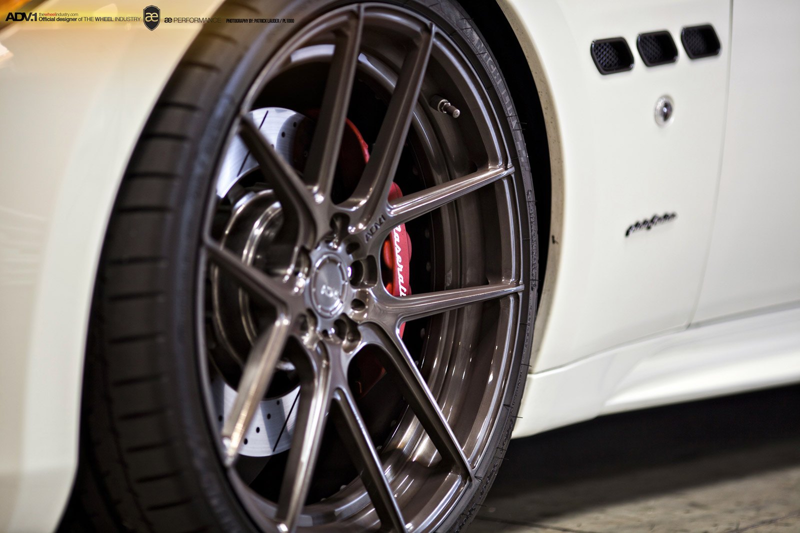 ADV1 Rims with Red Brakes on White Maserati Granturismo - Photo by ADV.1