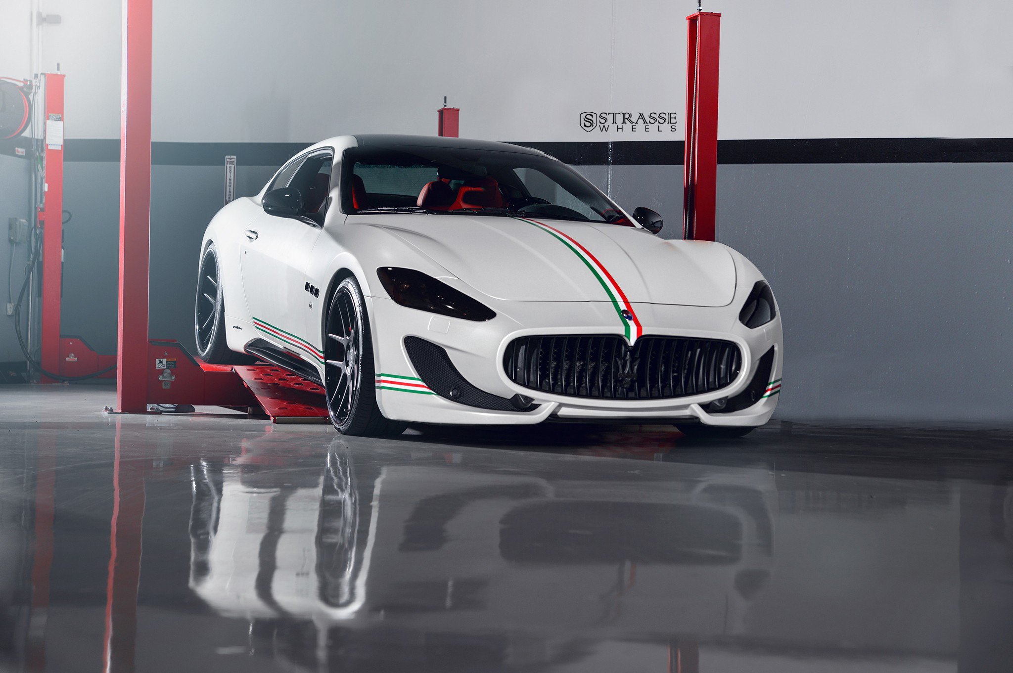 White Maserati Granturismo with Aftermarket Front Bumper - Photo by Strasse Forged