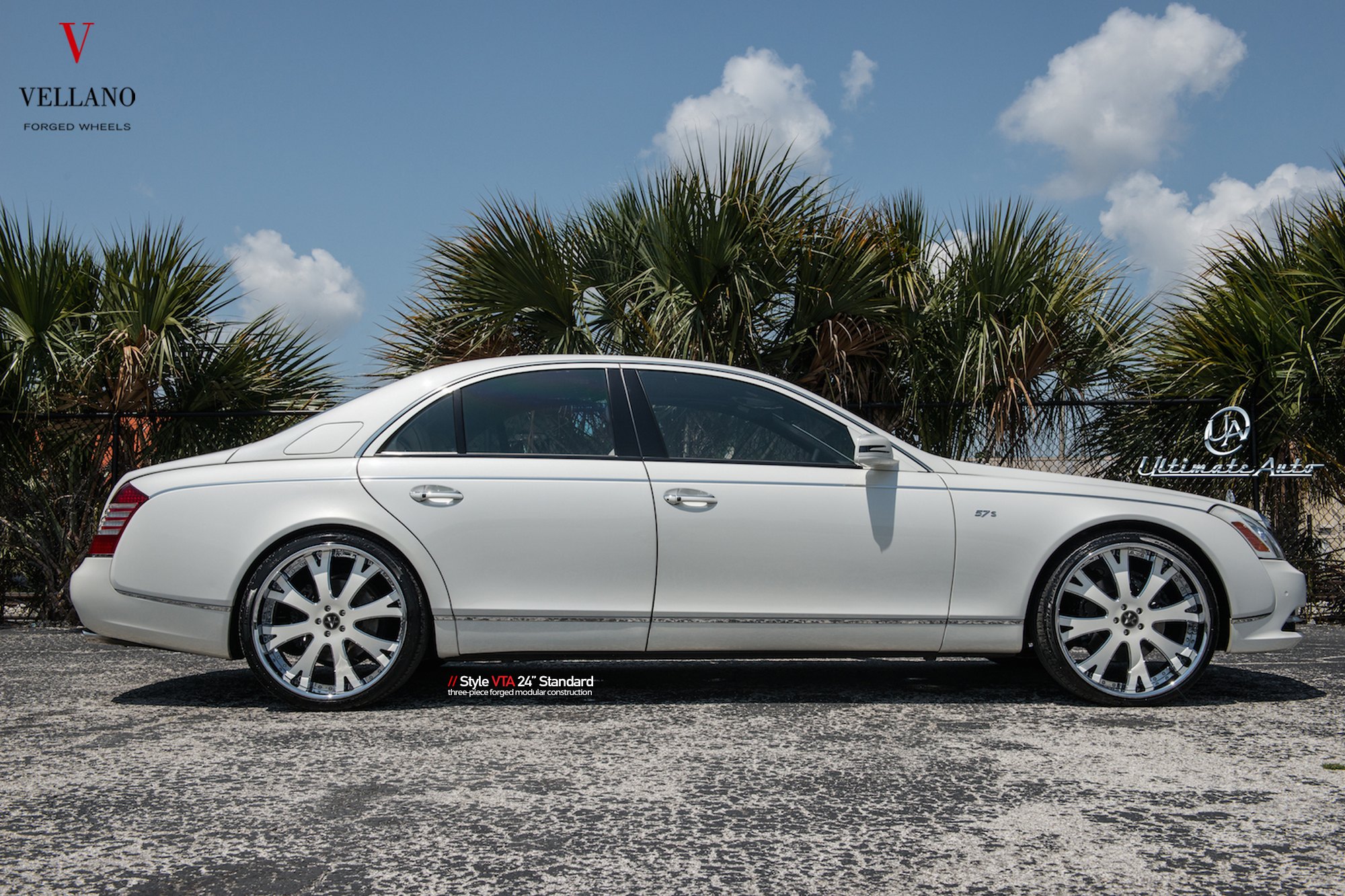 White Maybach with Custom Side Skirts - Photo by Vellano