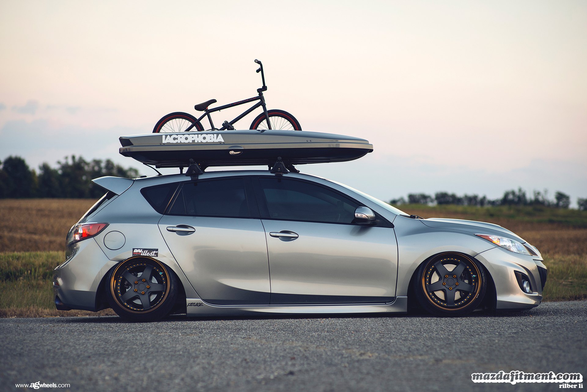 Aftermarket Side Skirs on Gray Lowered Mazda 3 - Photo by Avant Garde Wheels