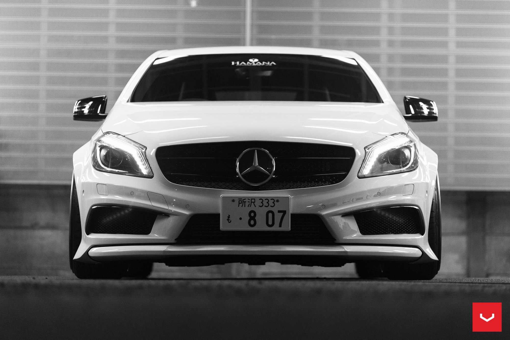 Blacked Out Grille on White Mercedes A Class - Photo by Vossen