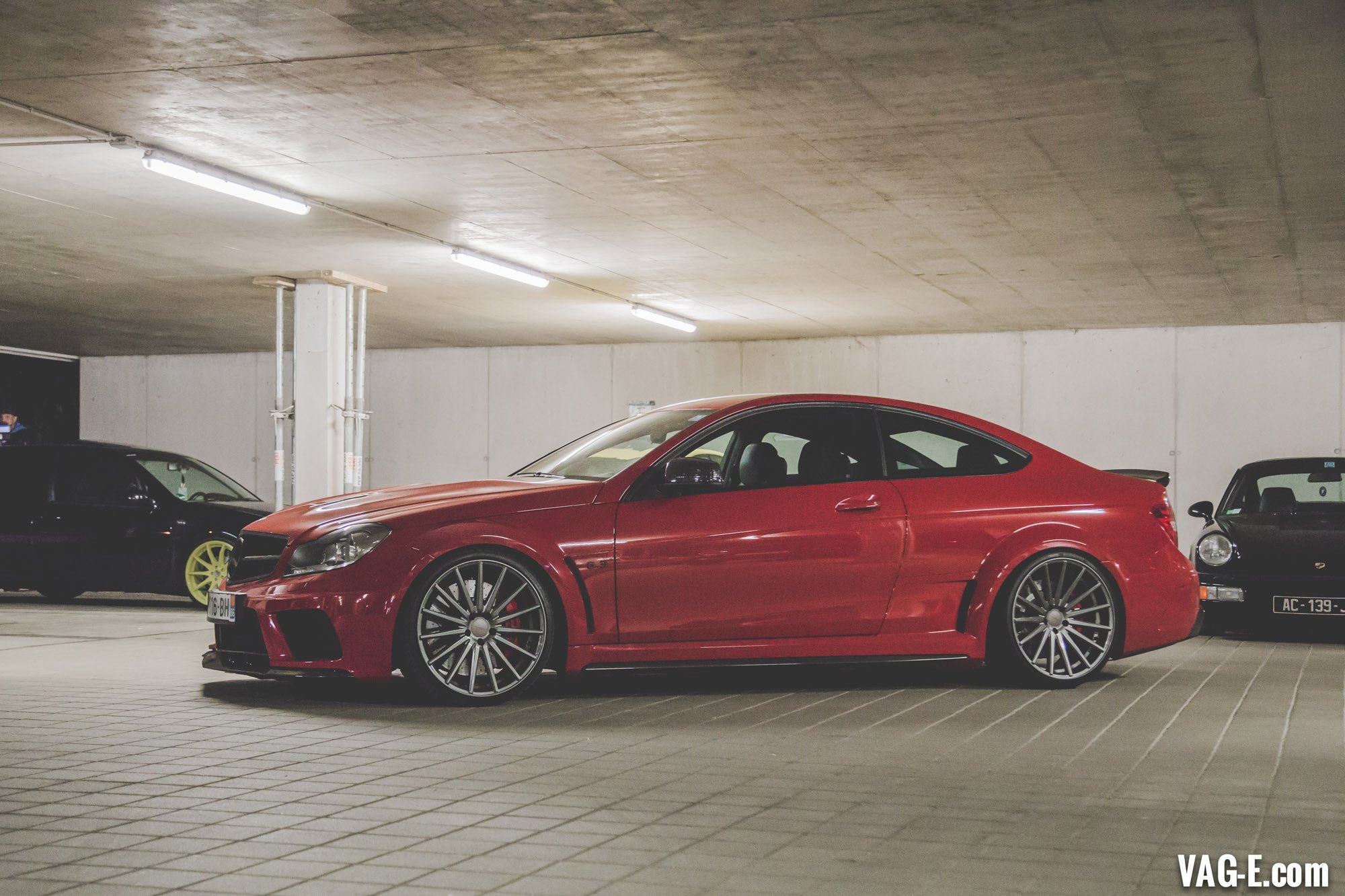 Red Mercedes C Class with Aftermarket Side Skirts - Photo by Vossen