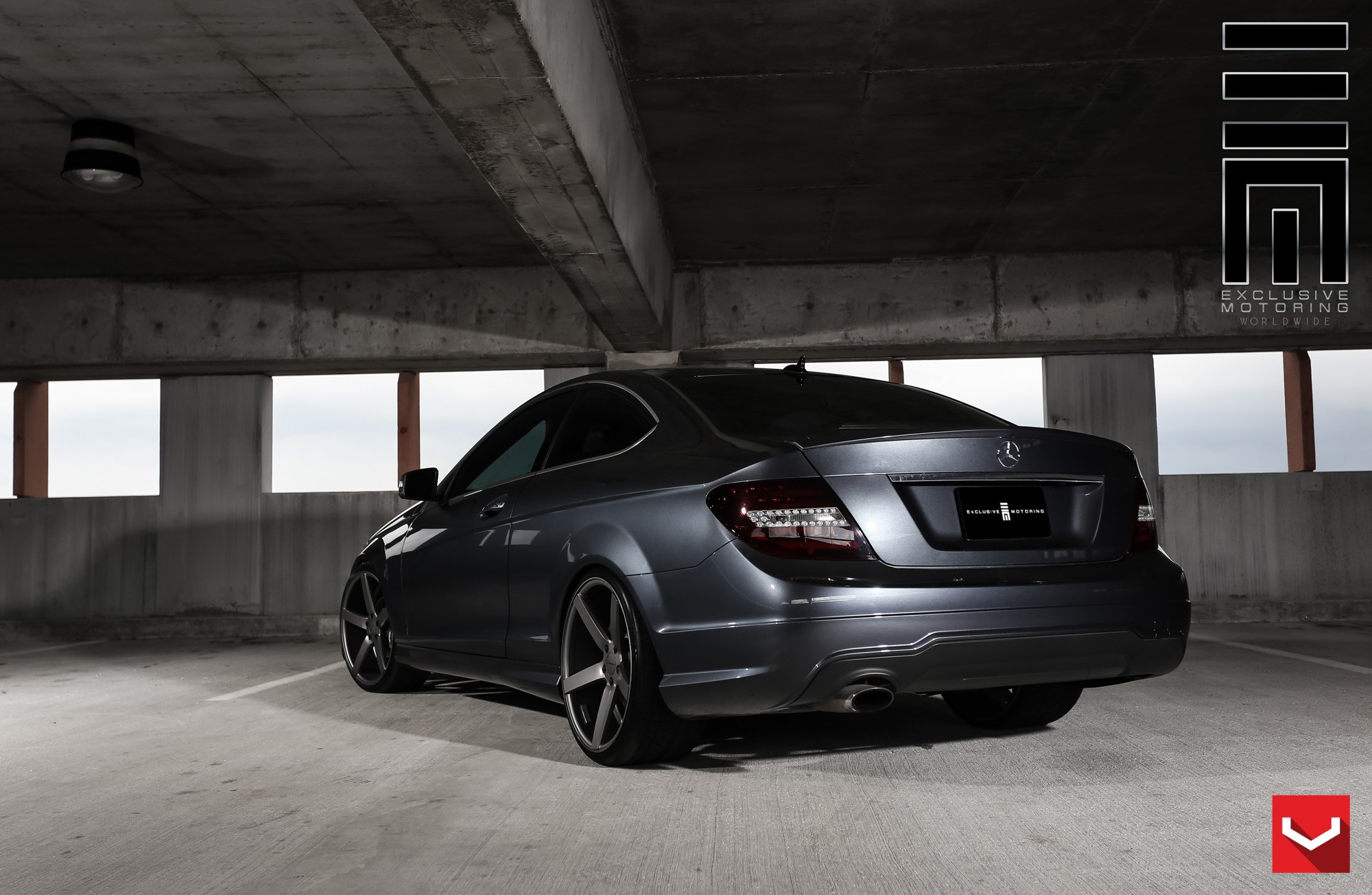 Custom LED Taillights on Black Mercedes C Class - Photo by Vossen