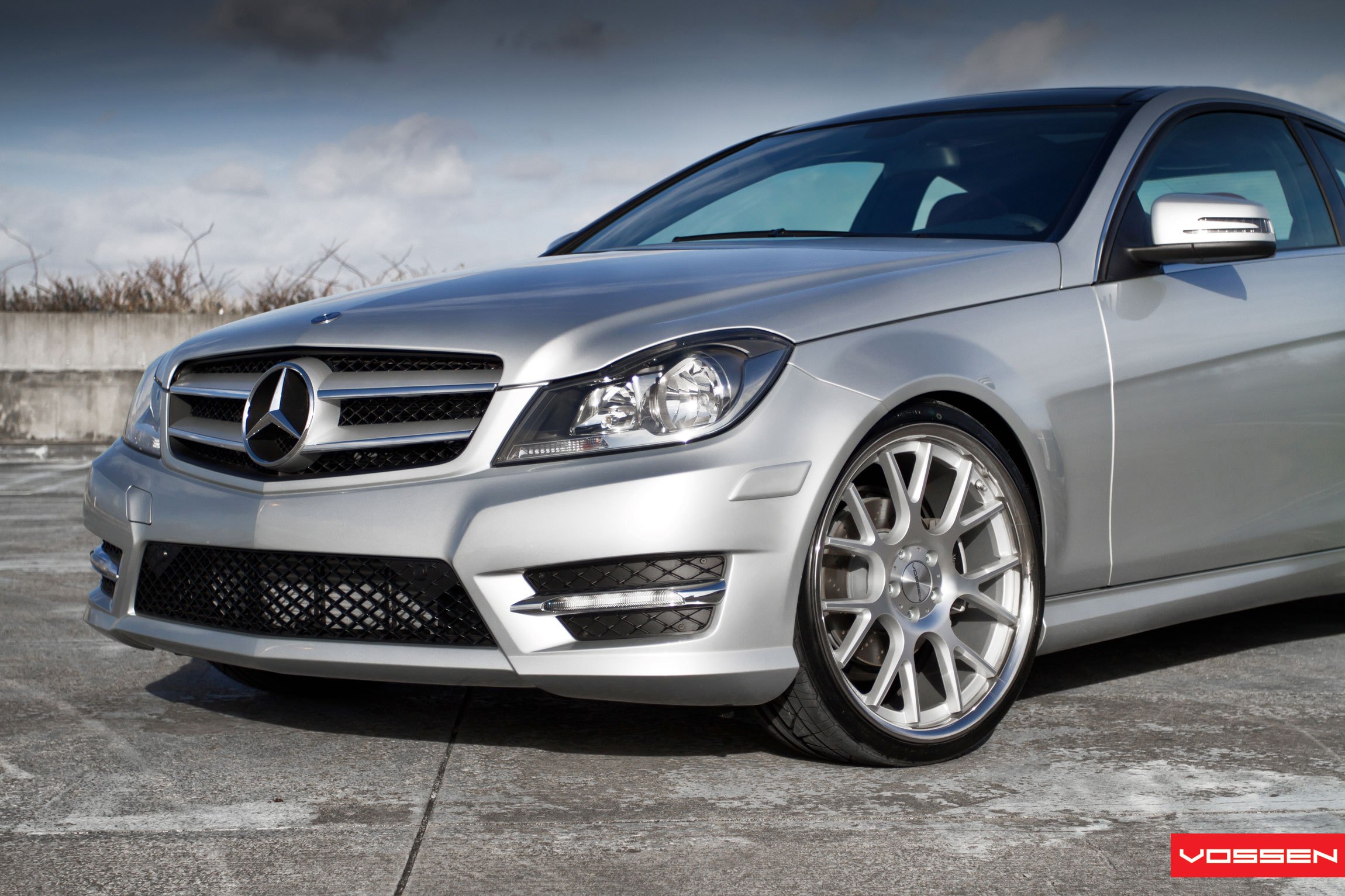 Aftermarket Front Bumper on Silver Mercedes C Class - Photo by Vossen