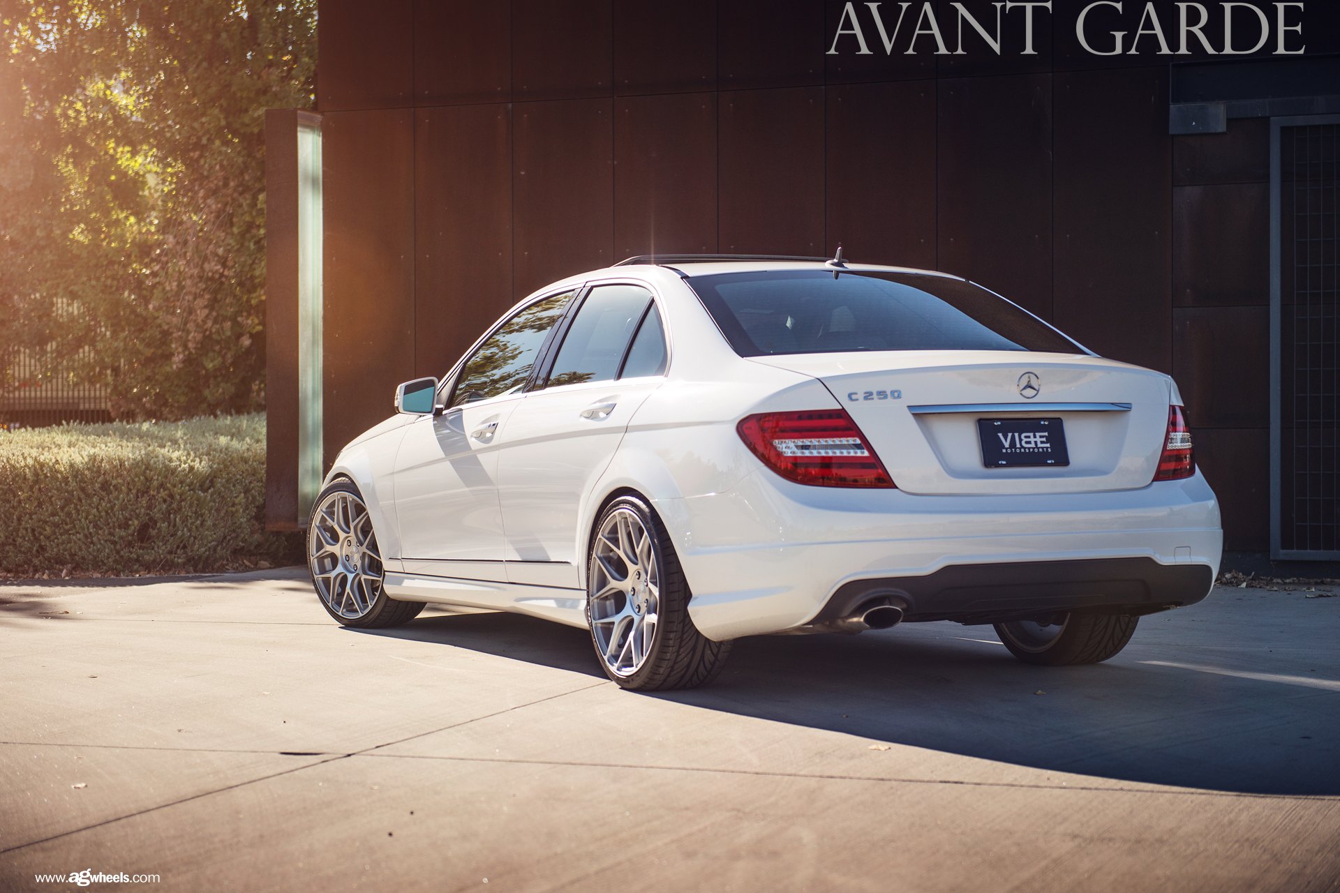 Red LED Taillights on White Mercedes C Class - Photo by Avant Garde Wheels
