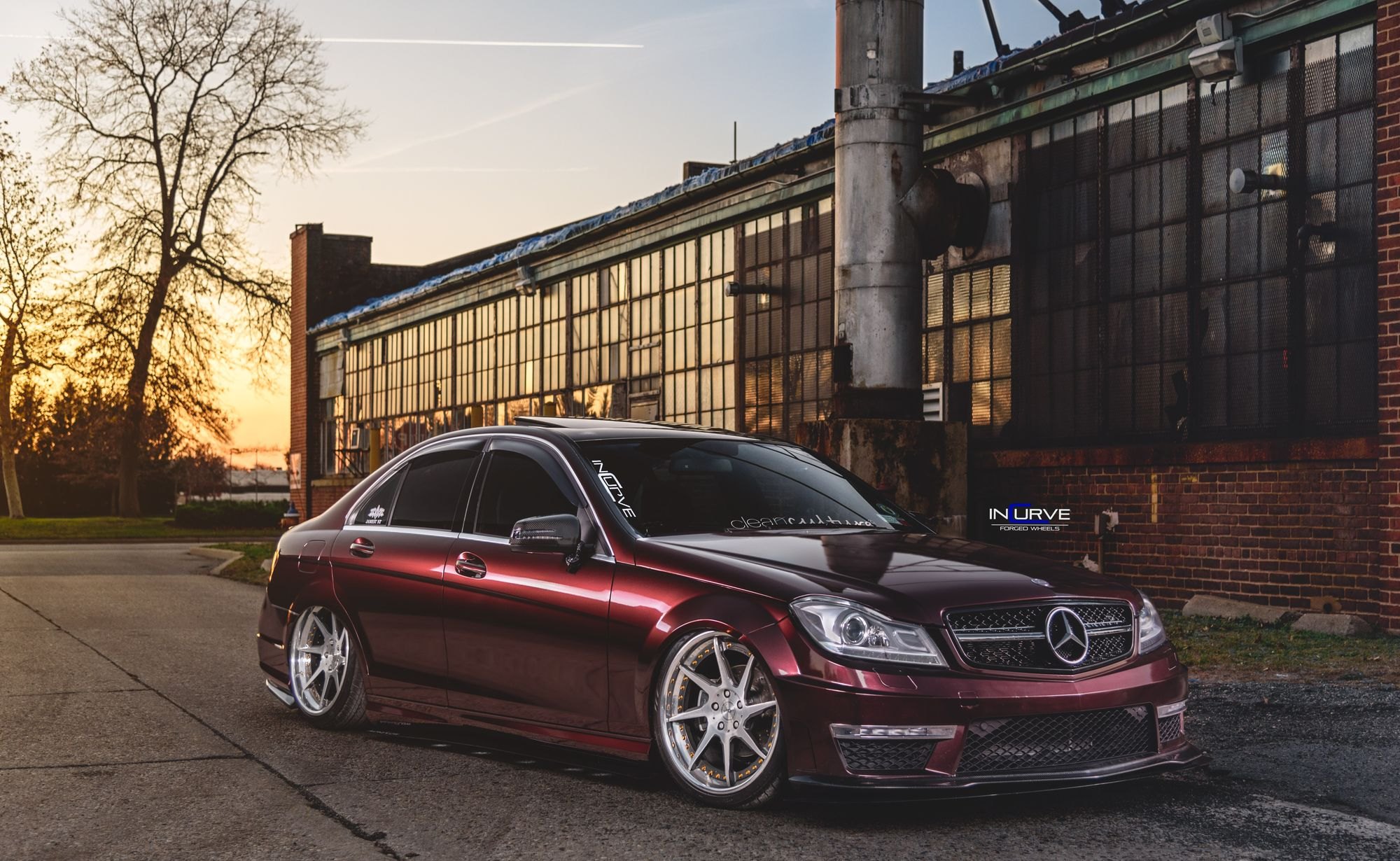 Red Mercedes C Class with Custom Mesh Grille - Photo by Incurve Wheels