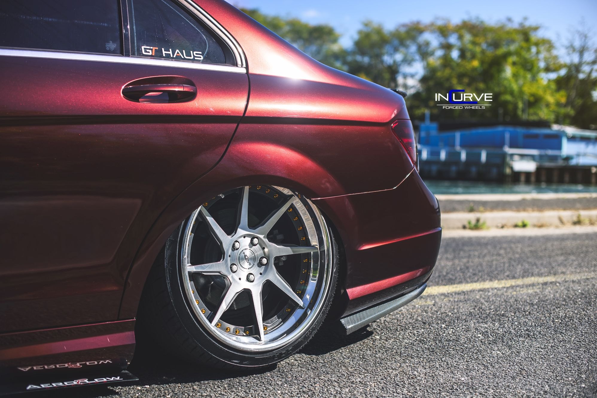 Forged Incurve Wheels on Red Mercedes C Class - Photo by Incurve Wheels