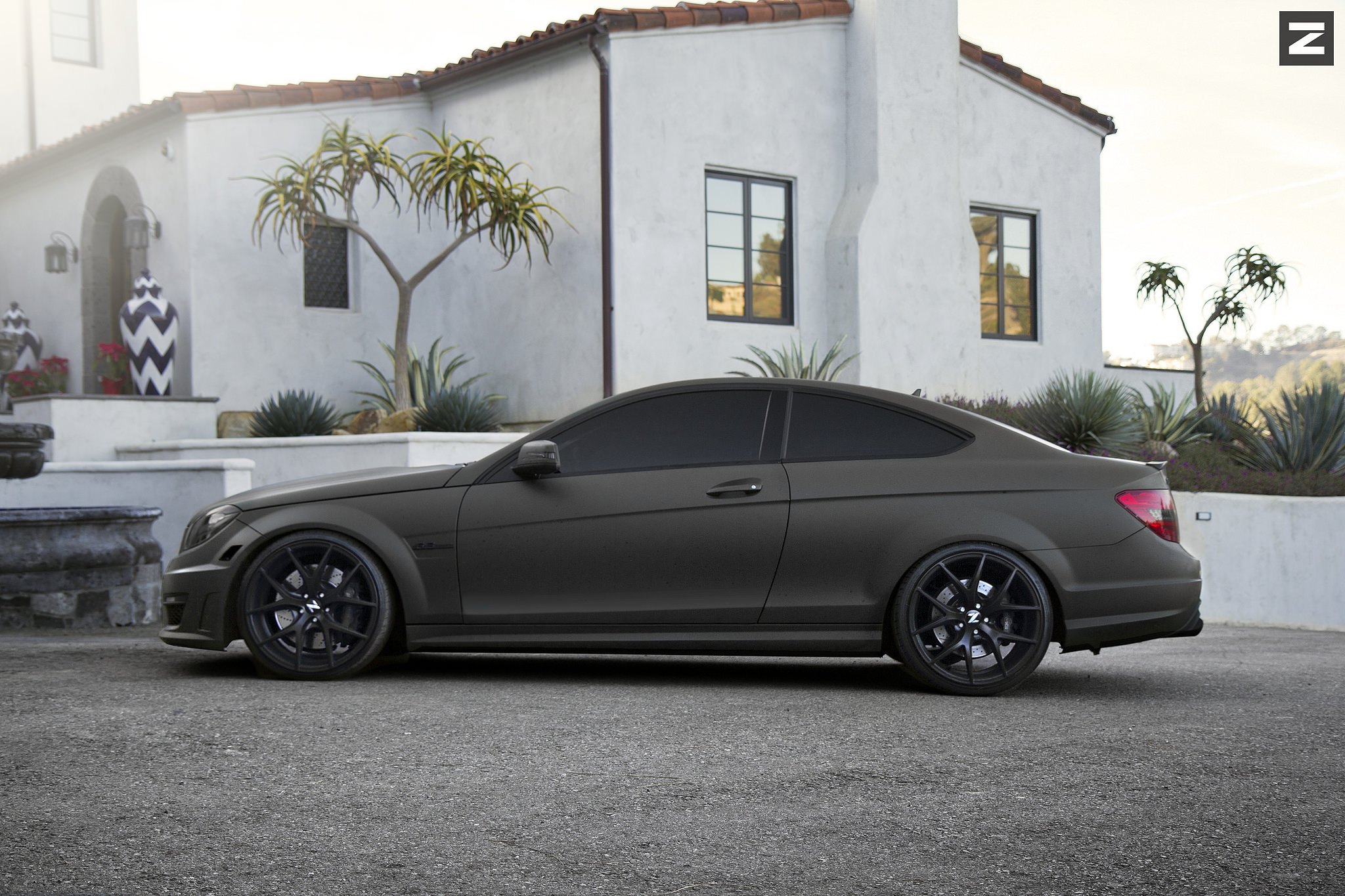 Matte Gray Mercedes C Class with Custom Side Skirts - Photo by Zito Wheels