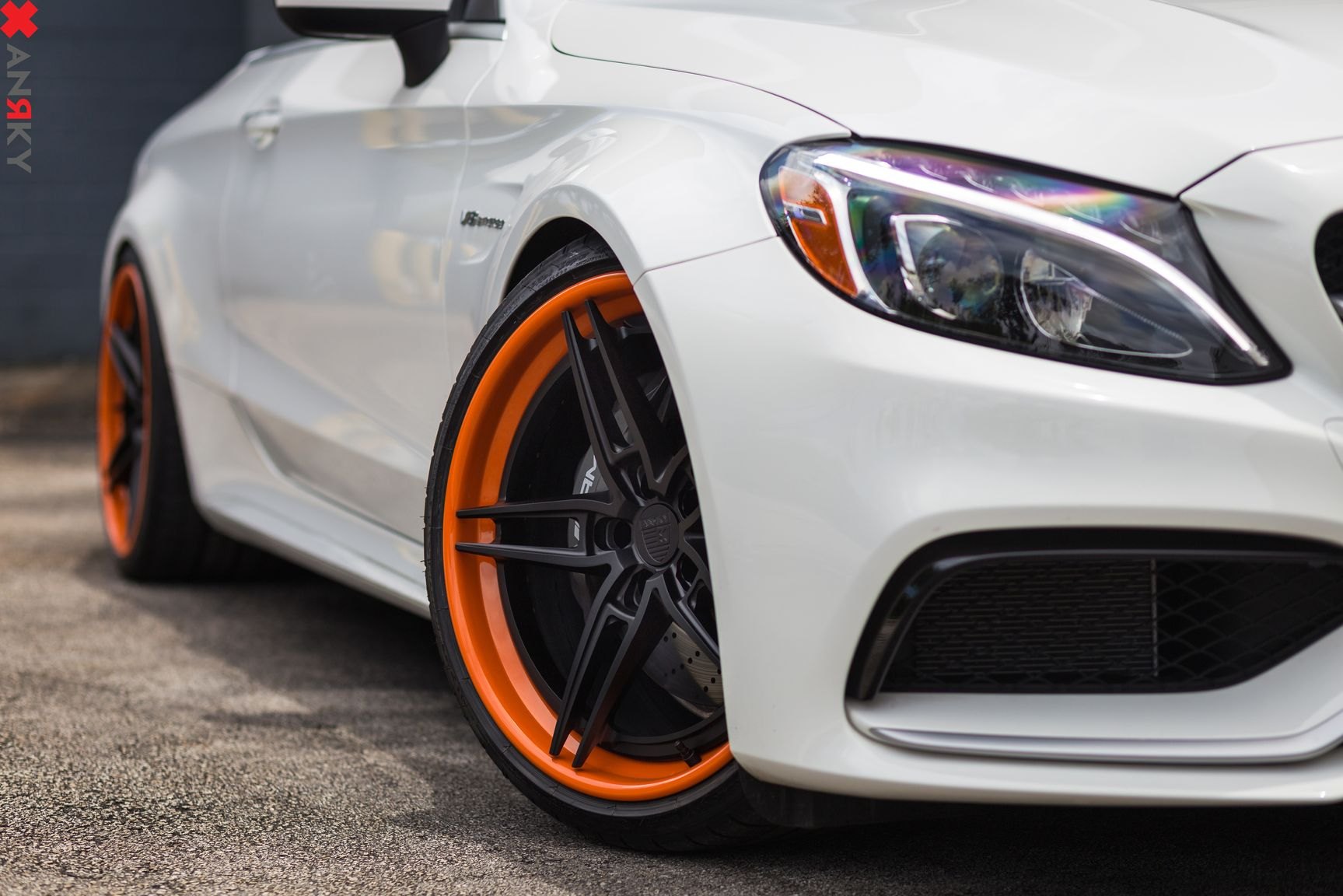White Mercedes C Class with Custom LED Headlights - Photo by Anrky Wheels