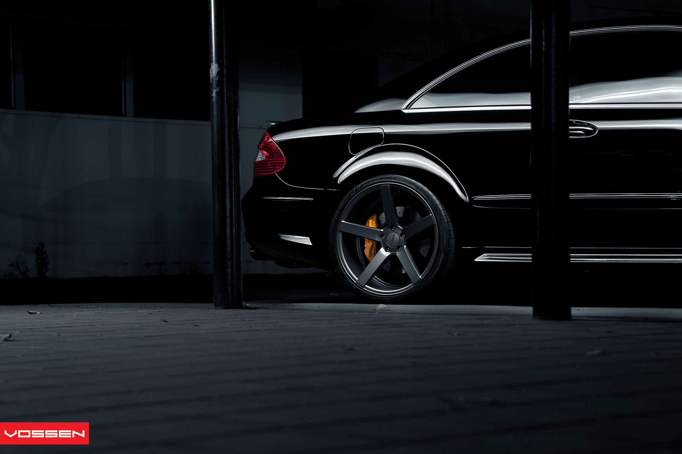 Vossen Wheels with Yellow Brakes on Black Mercedes CLK - Photo by Vossen