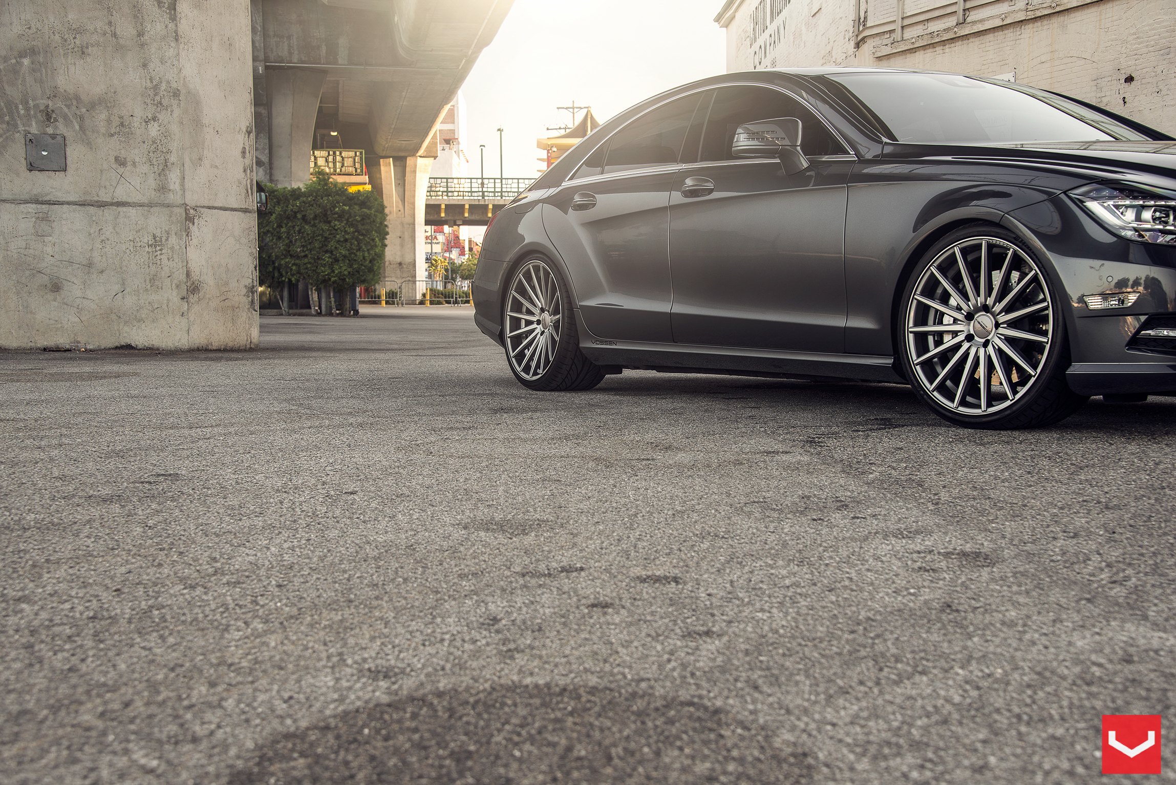 Gray Mercedes CLS with Custom Side Mirrors - Photo by Vossen