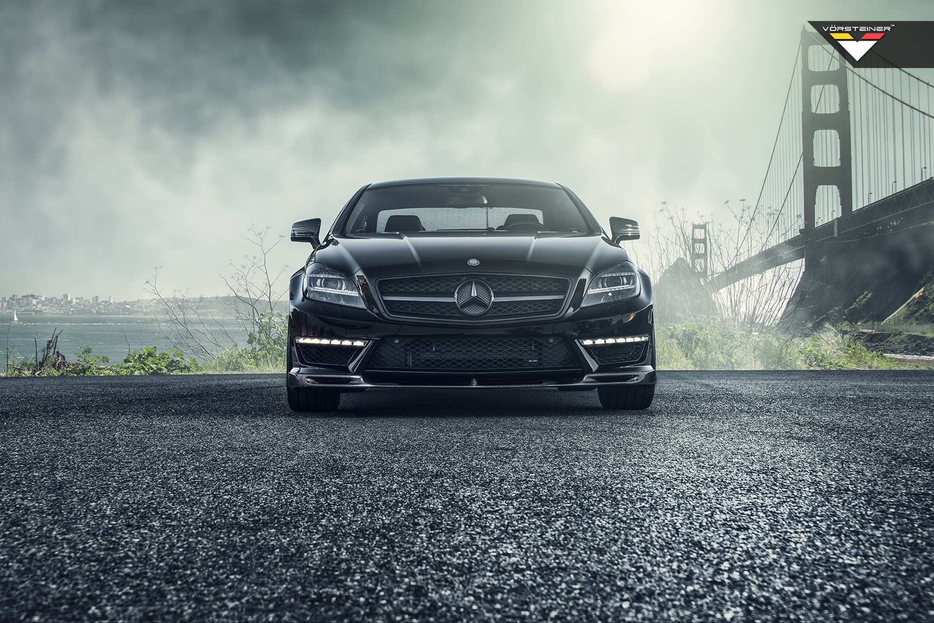 Carbon Fiber Front Lip on Black Mercedes CLS Class - Photo by Vorstiner