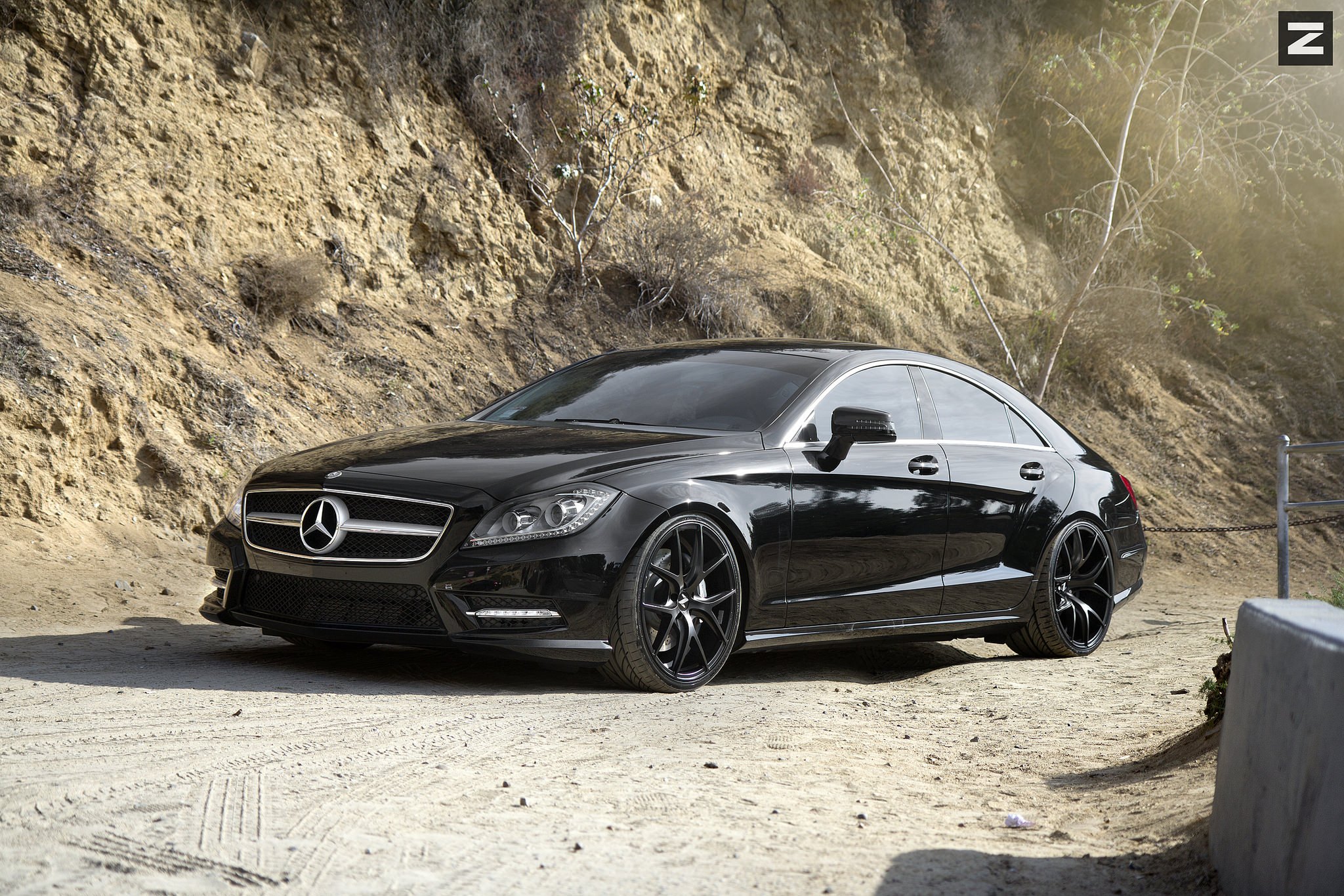Front Bumper with LED Lights on Black Mercedes CLS - Photo by Zito Wheels