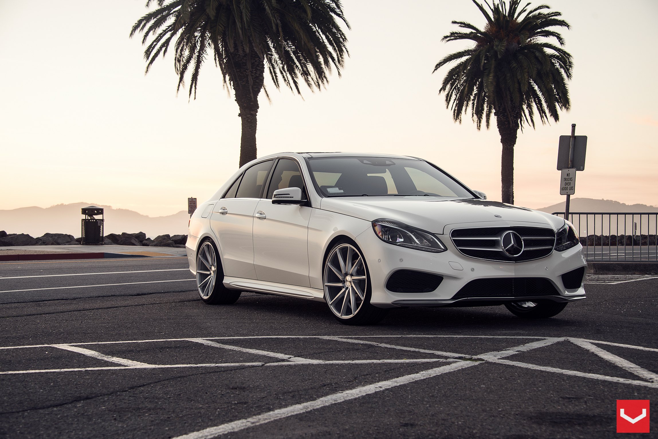 White Mercedes E Class with Aftermarket Headlights - Photo by Vossen