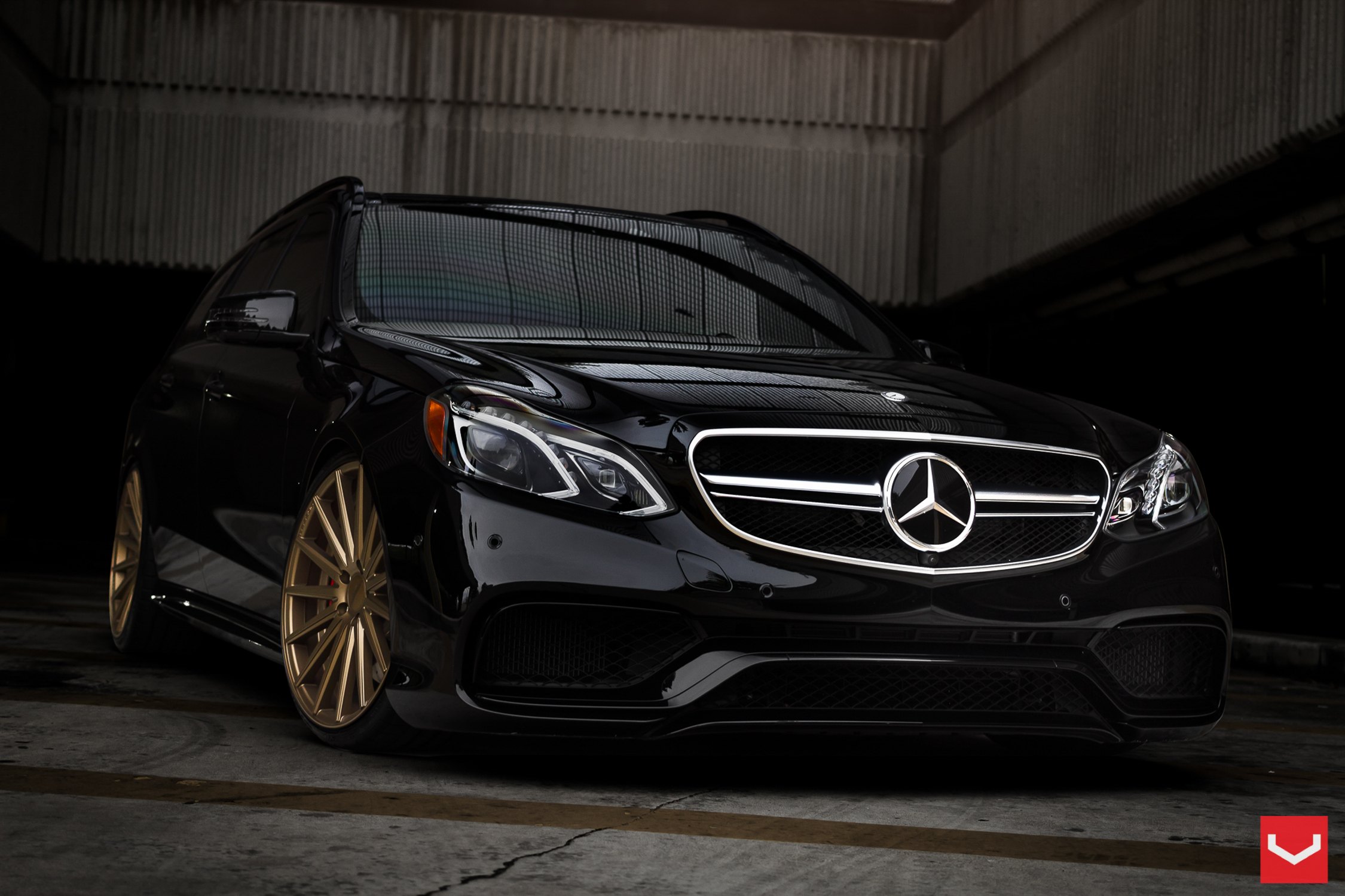 LED-bar Style Headlights on Black Mercedes E Class - Photo by Vossen