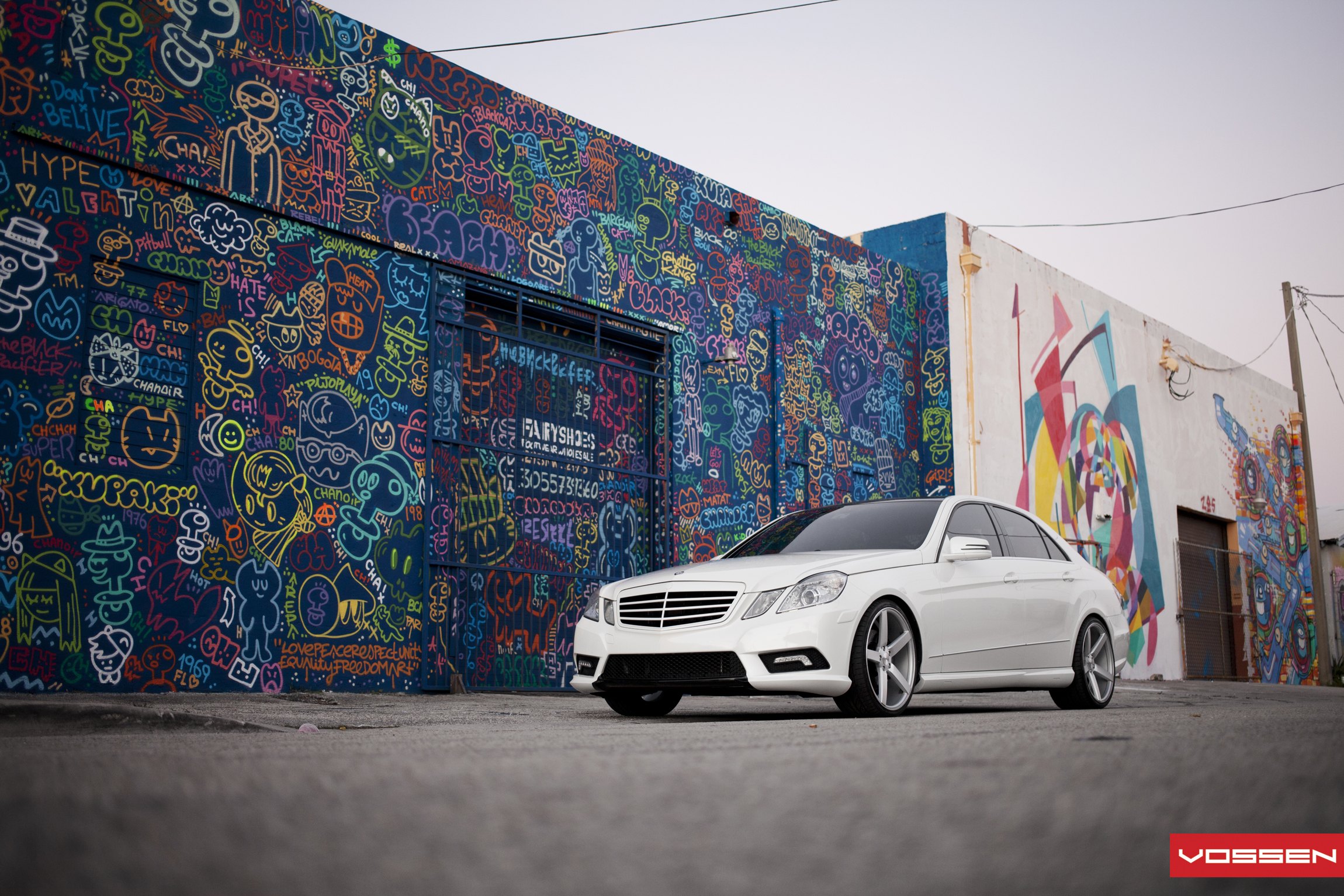White Mercedes E Class with Custom Painted Grille - Photo by Vossen