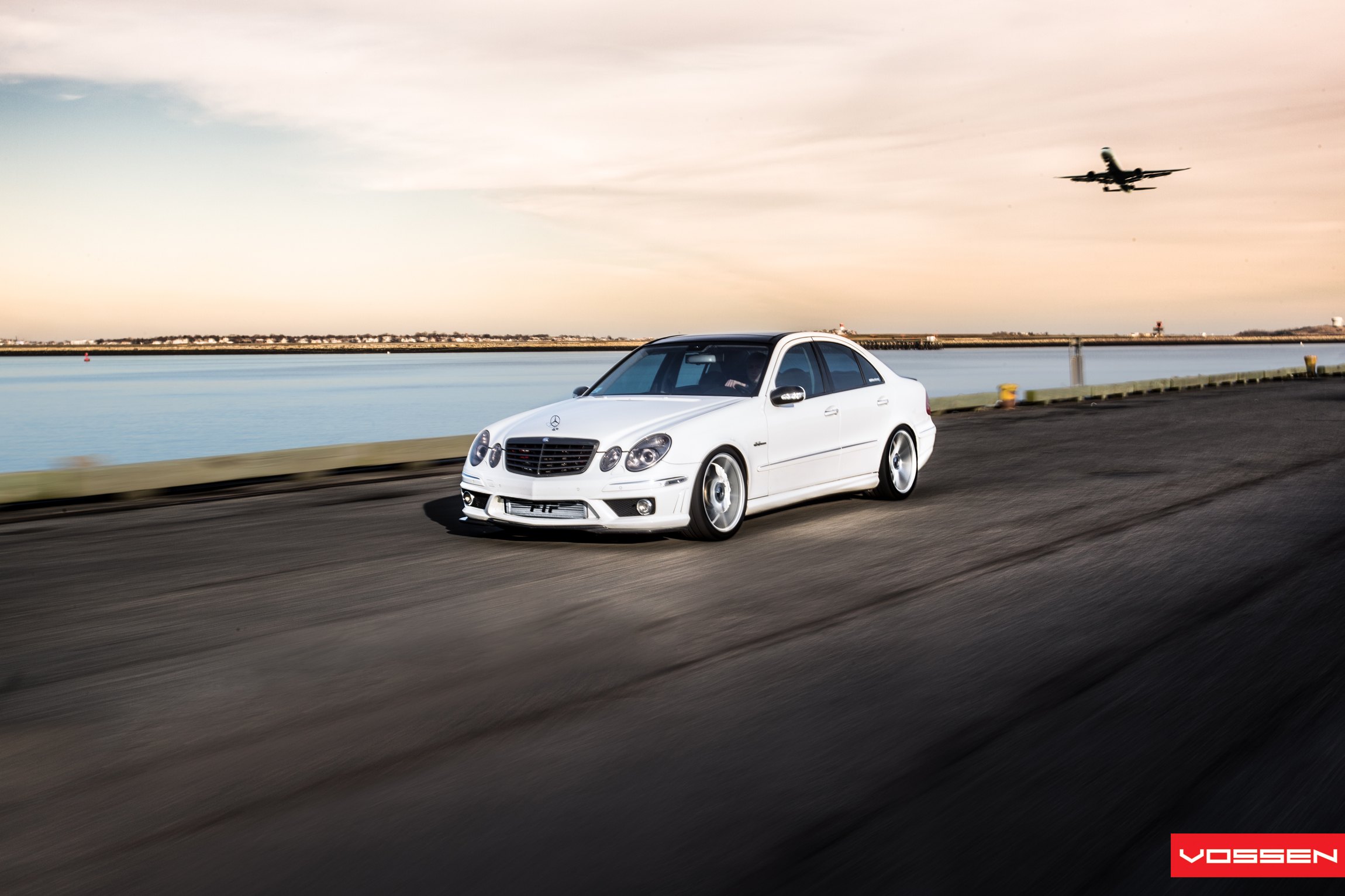 Crystal Clear Halo Headlights on White Mercedes E Class - Photo by Vossen