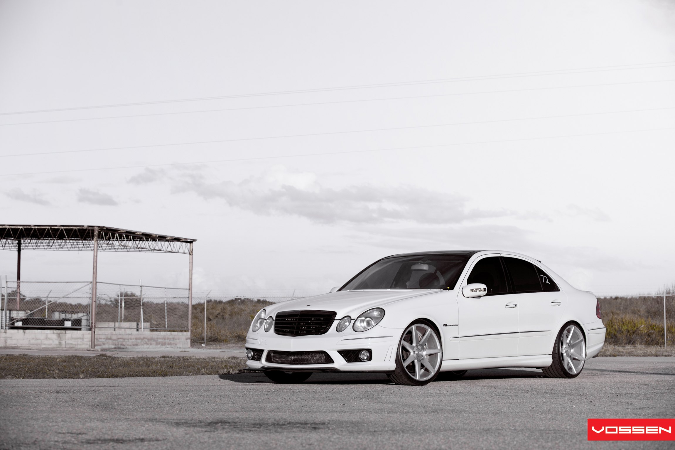 Blacked Out Custom Grille on White Mercedes E Class - Photo by Vossen