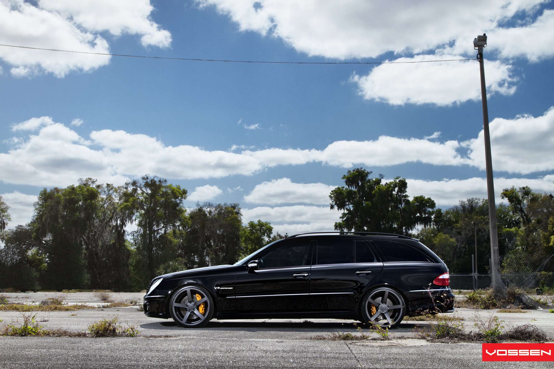 Vossen Rims with Yellow Brakes on Black Mercedes E Class - Photo by Vossen