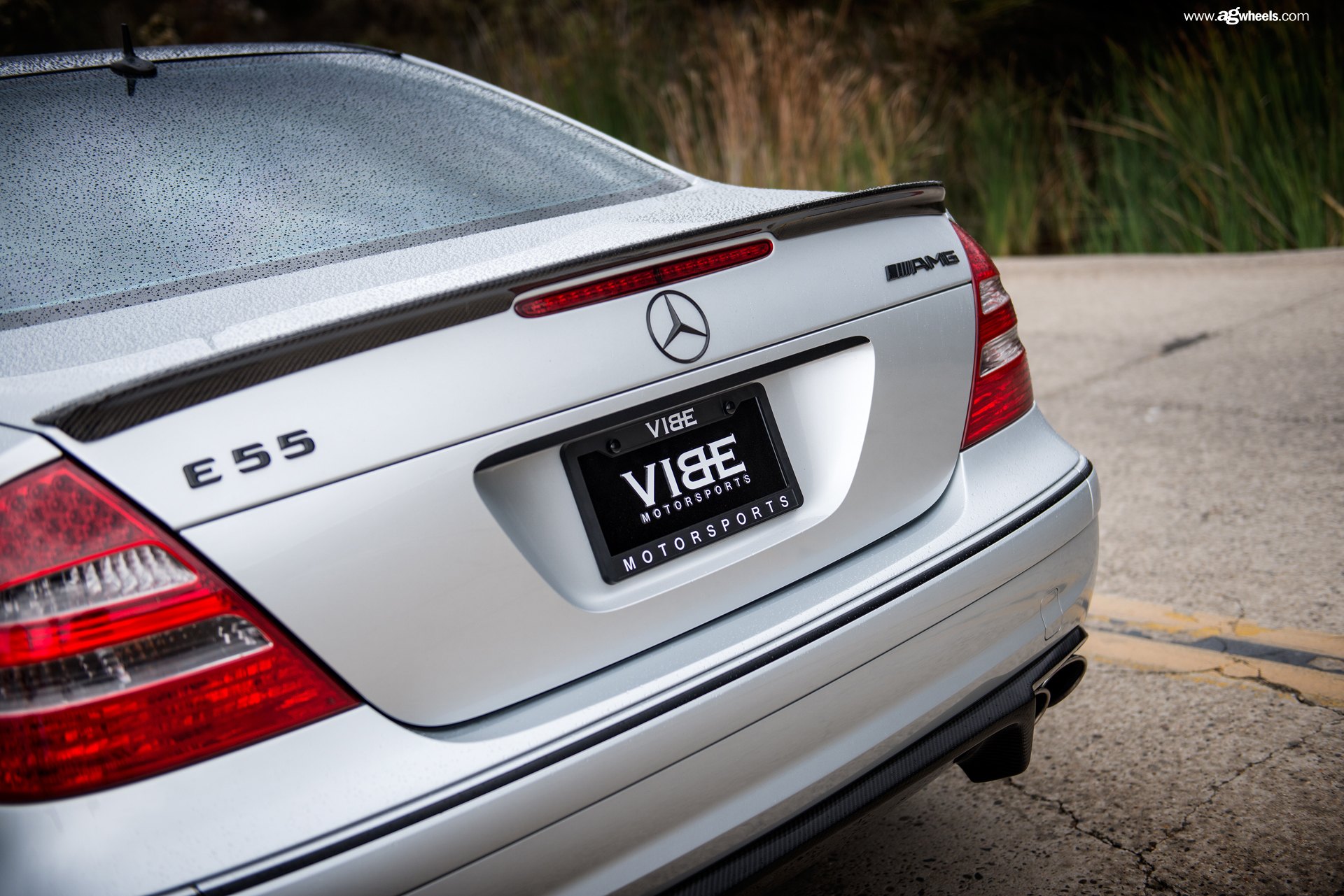 Carbon Fiber Rear Spoiler on Silver Mercedes E-Class - Photo by Avant Garde Wheels