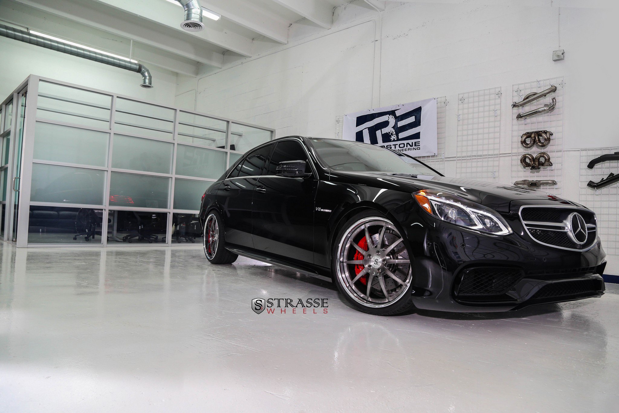 Custom Front Bumper on Black Mercedes E-Class - Photo by Strasse Forged