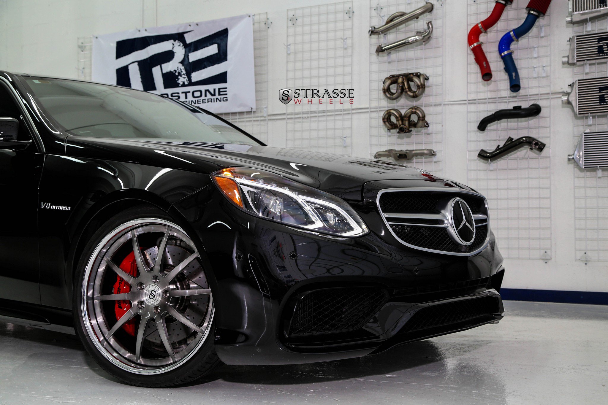Custom Headlights on Black Mercedes E-Class - Photo by Strasse Forged