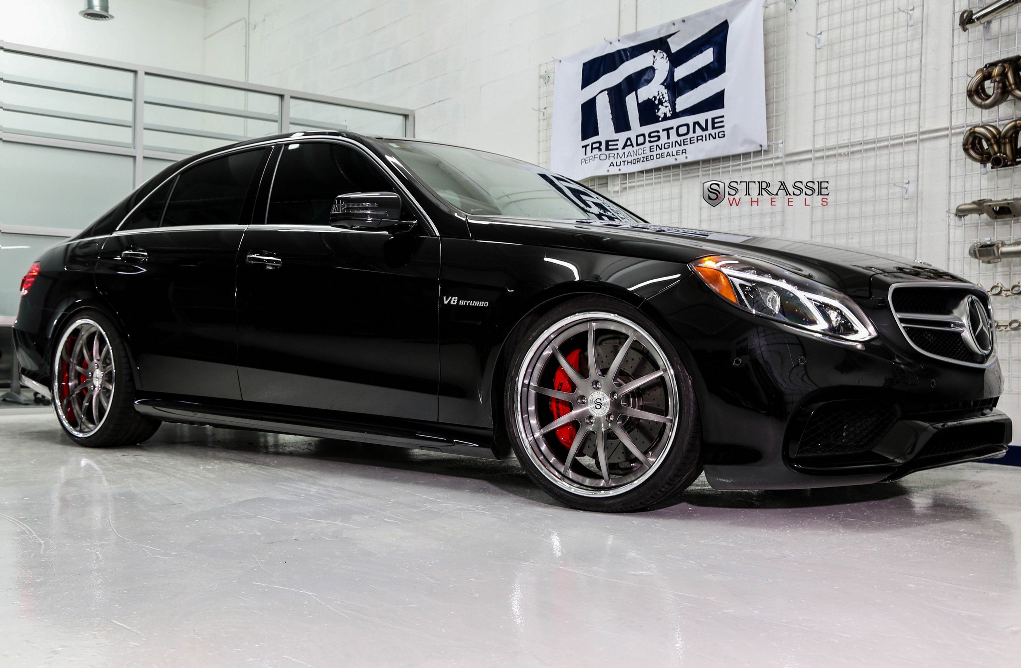 Custom Black Mercedes E-Class V8 Side Skirts - Photo by Strasse Forged