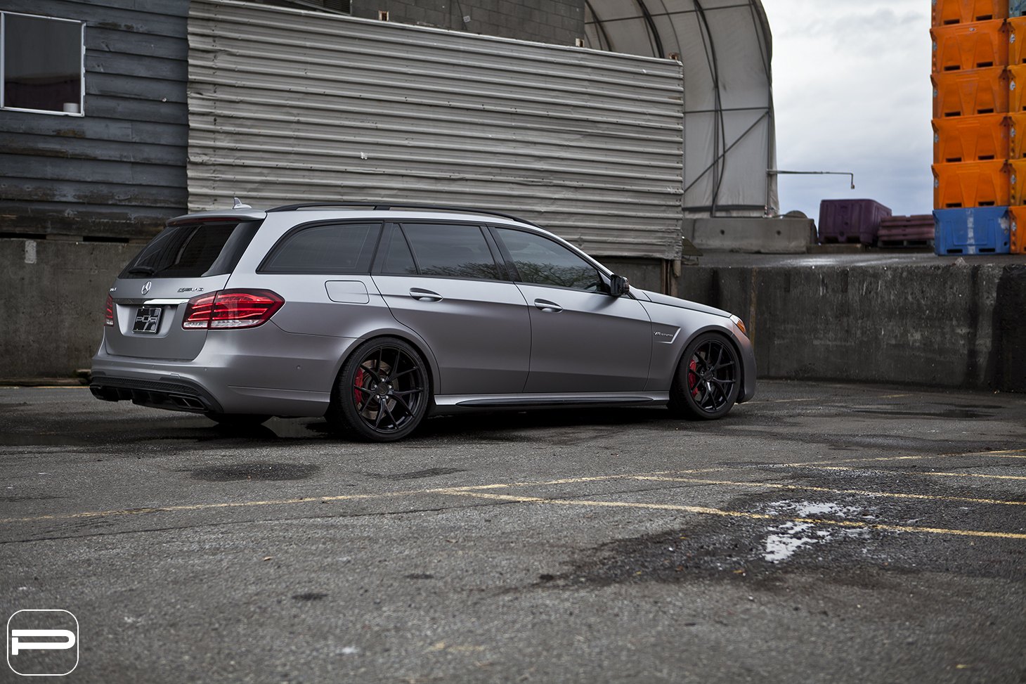 Gray Mercedes E Class with Custom Red LED Taillights - Photo by PUR Wheels
